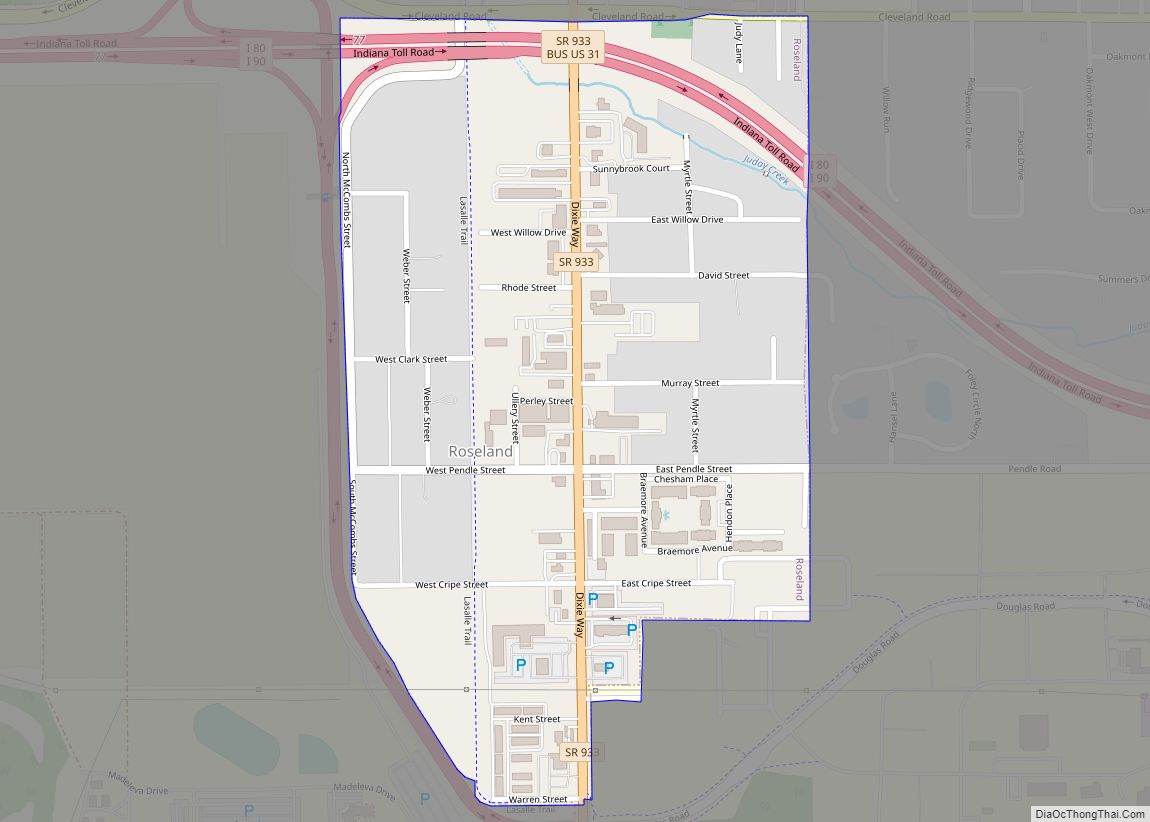 Map of Roseland town, Indiana