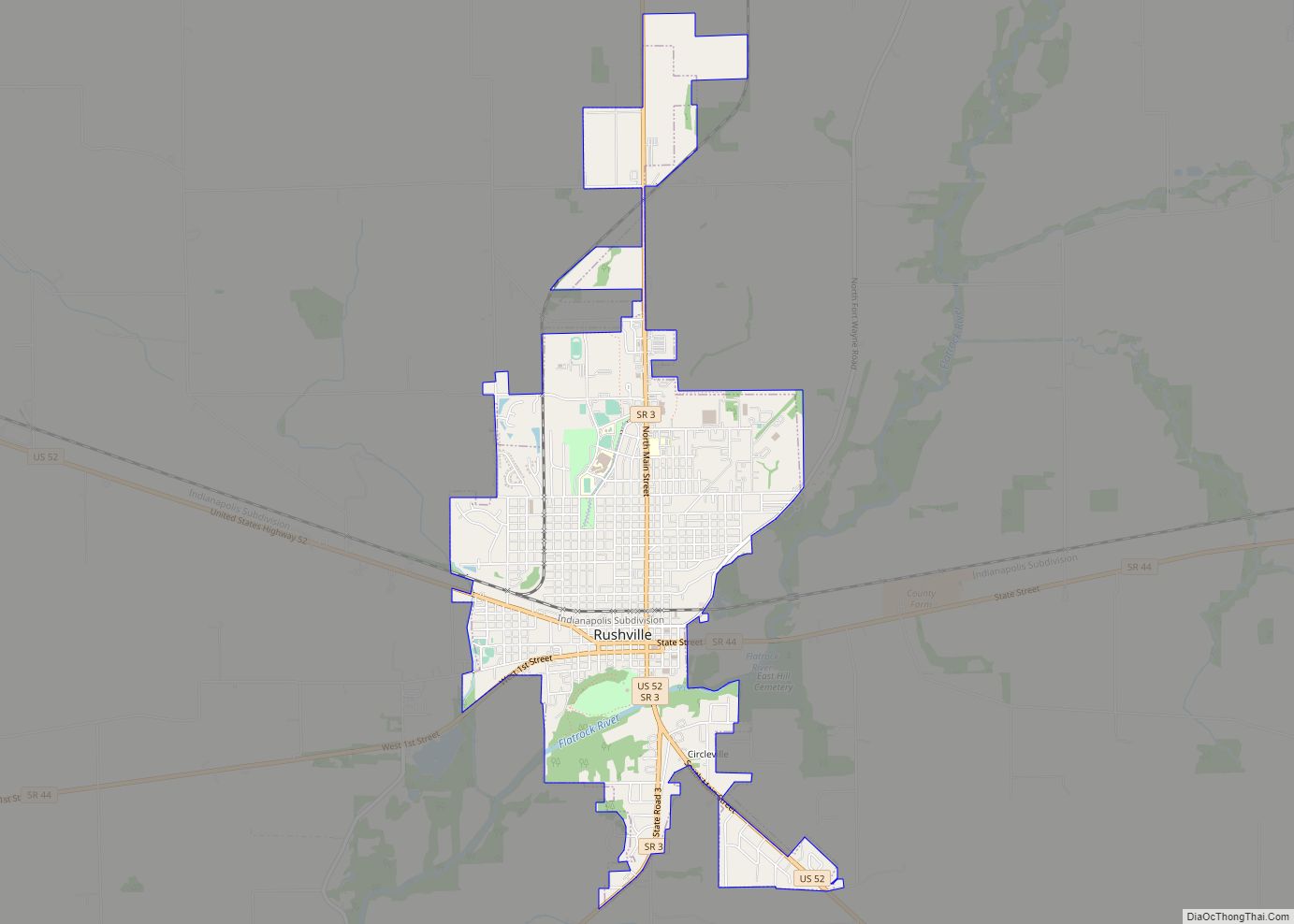 Map of Rushville city, Indiana