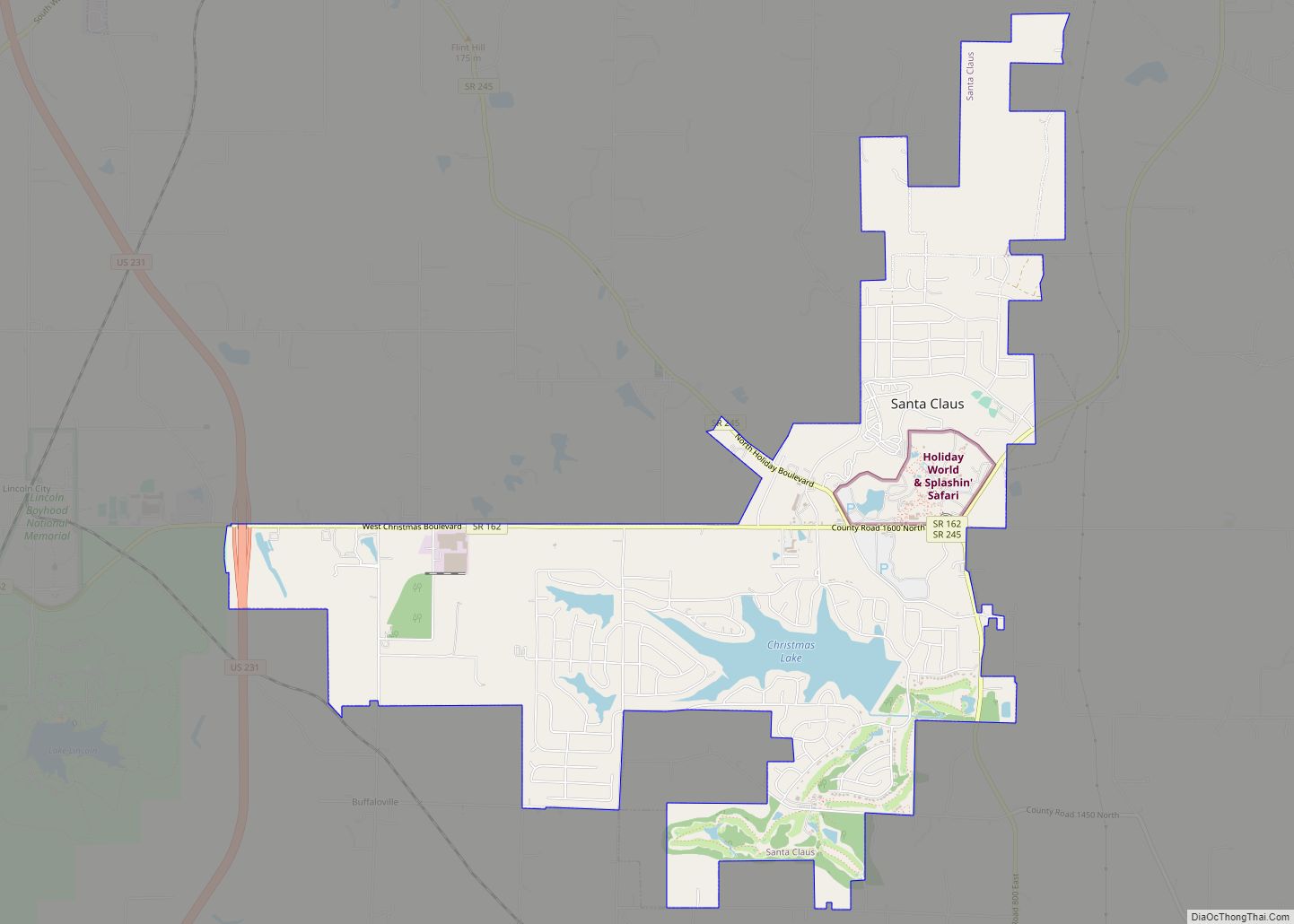 Map of Santa Claus town, Indiana