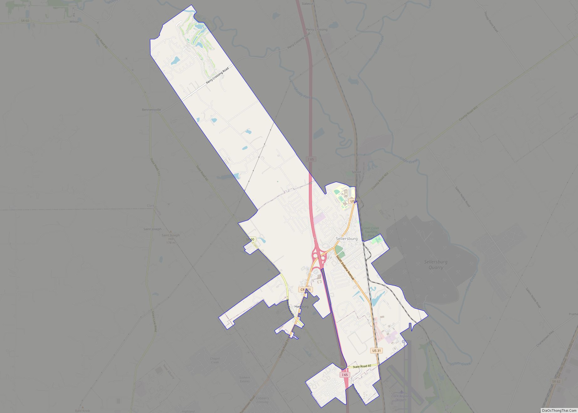 Map of Sellersburg town