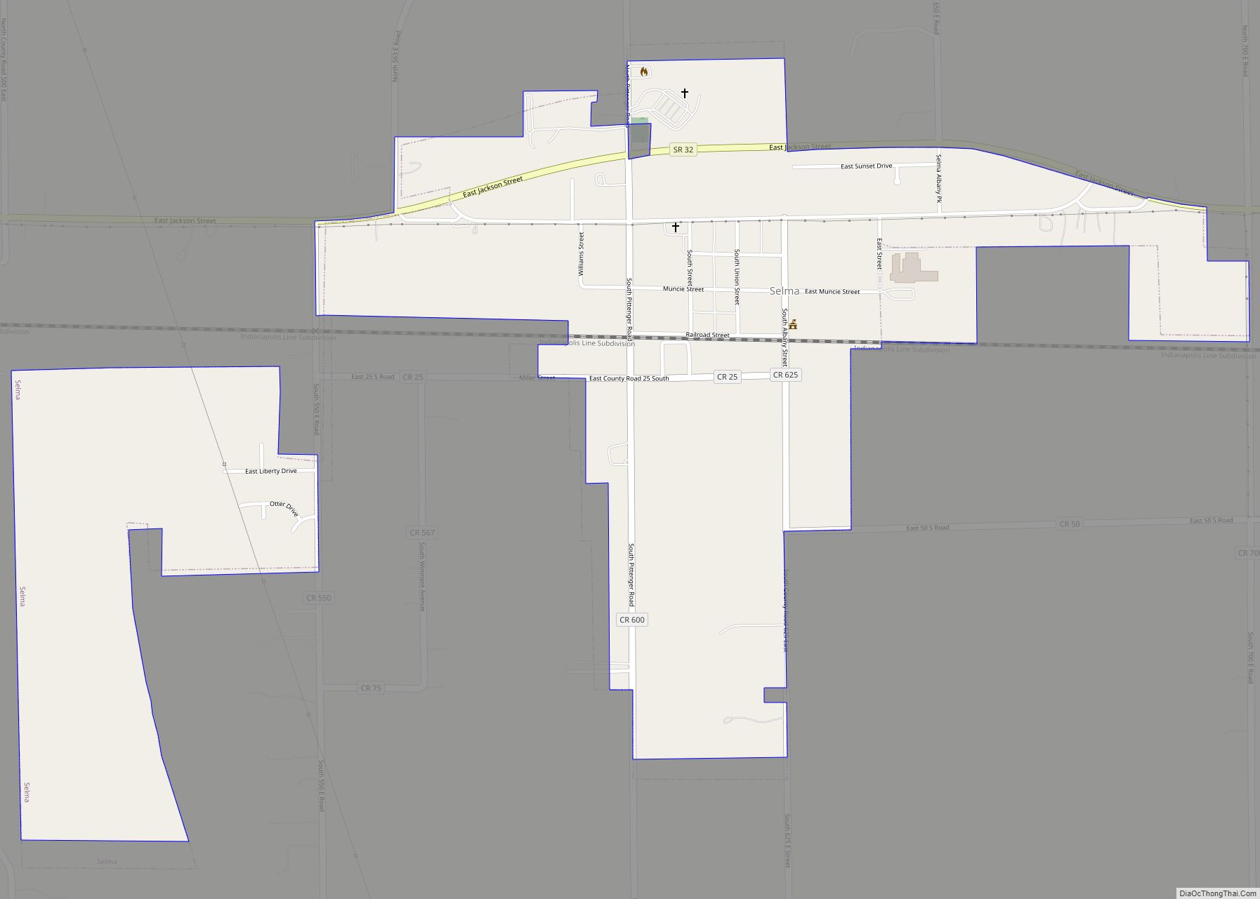 Map of Selma town, Indiana