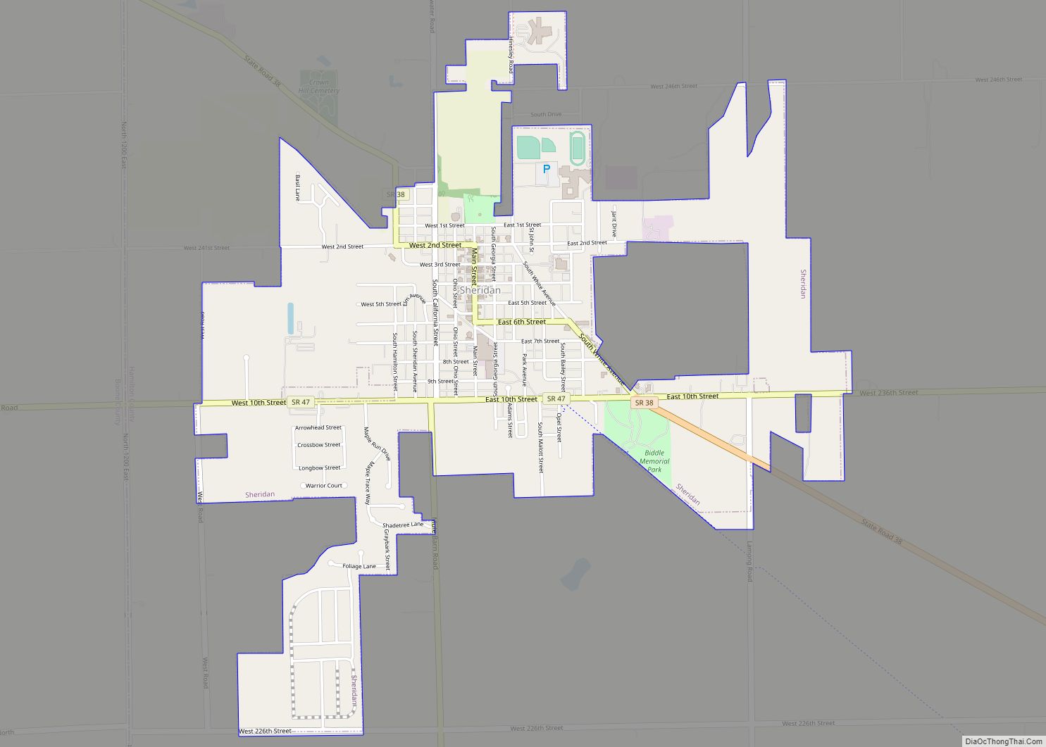 Map of Sheridan town, Indiana