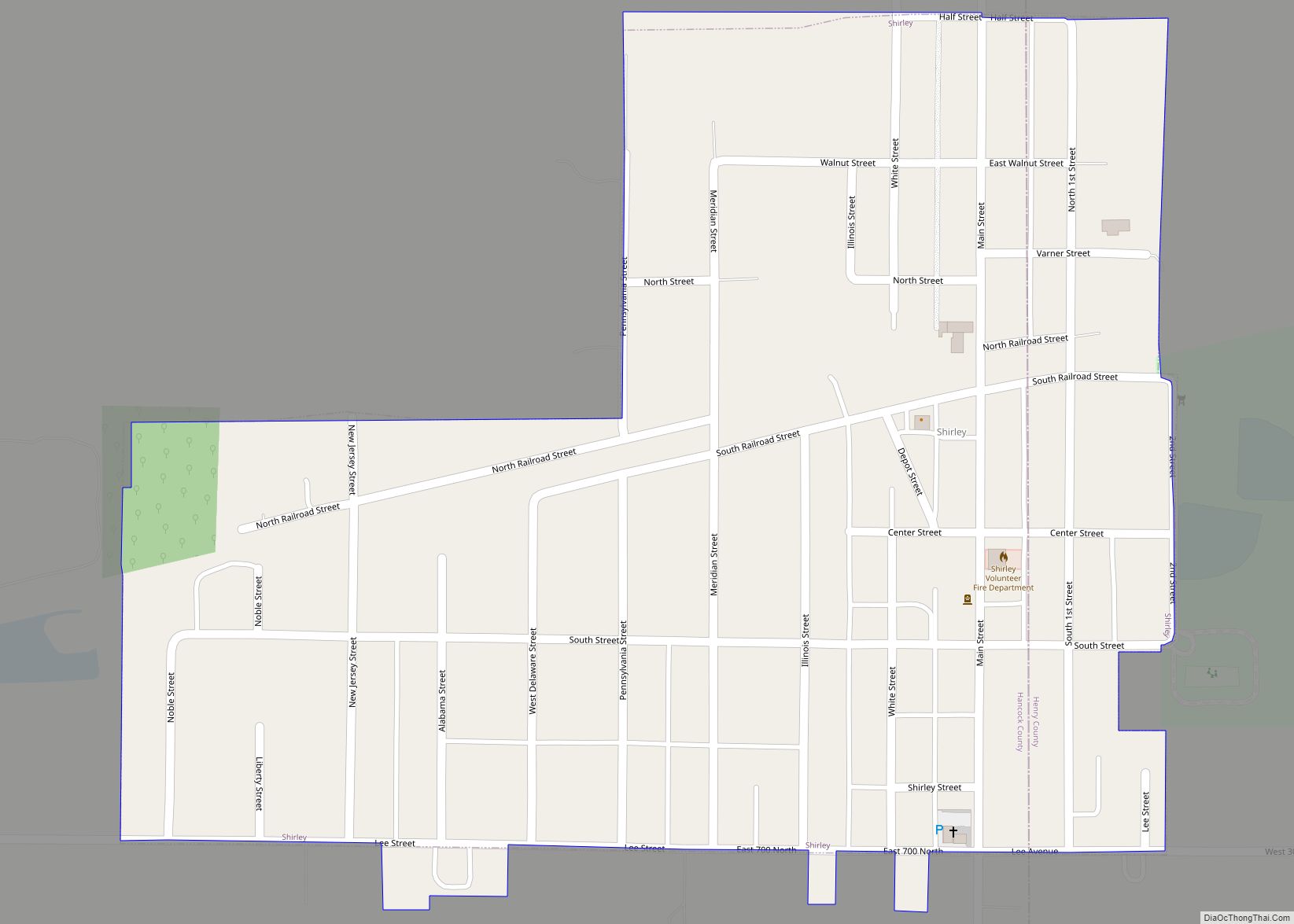 Map of Shirley town, Indiana