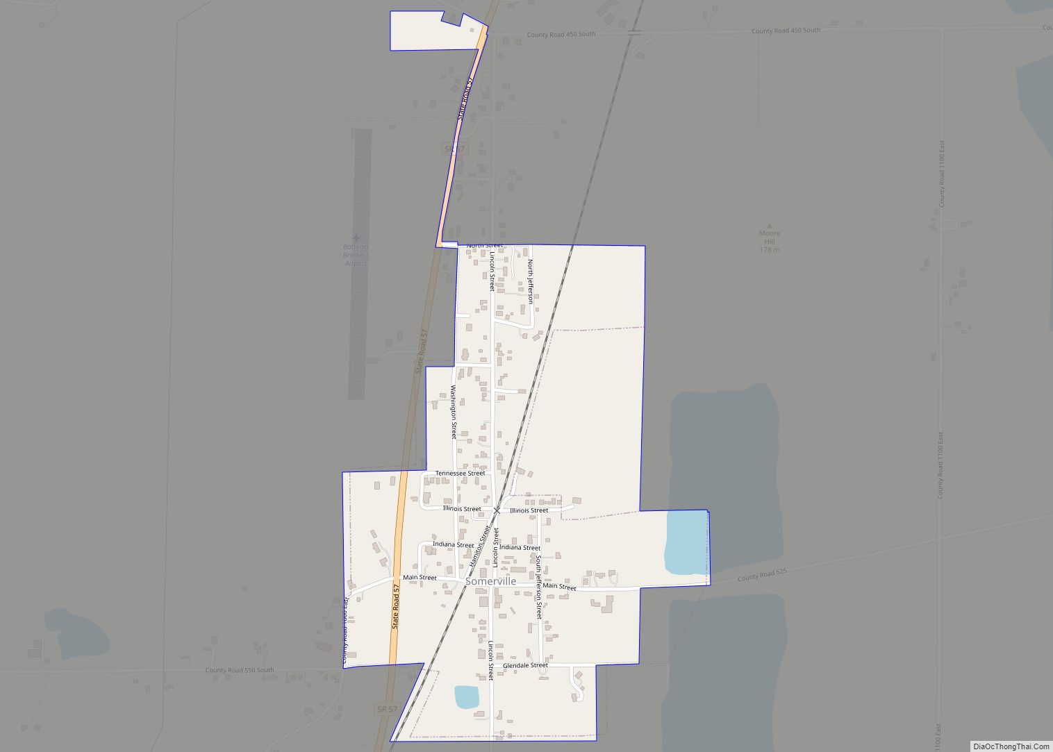 Map of Somerville town, Indiana