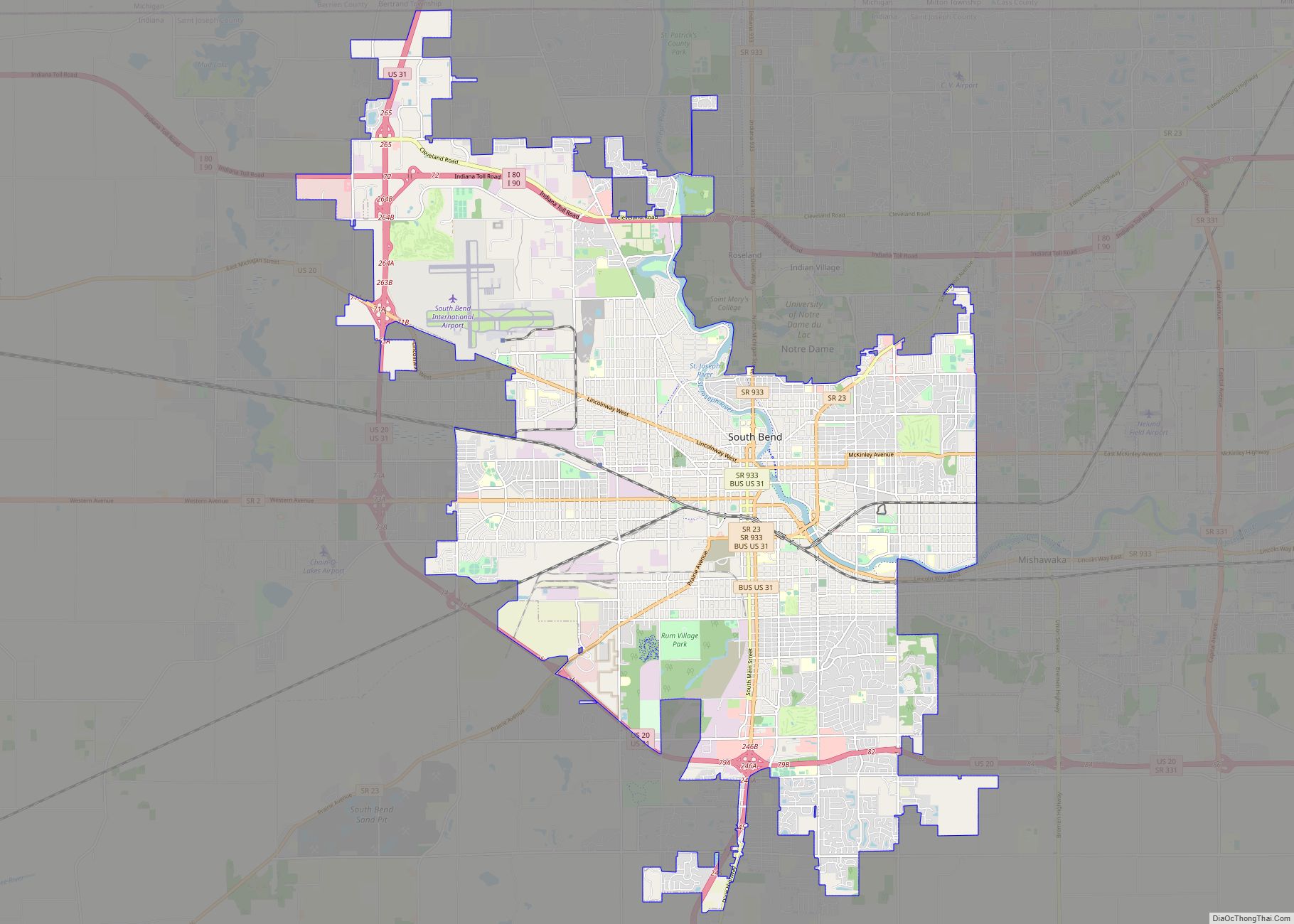 Map of South Bend city