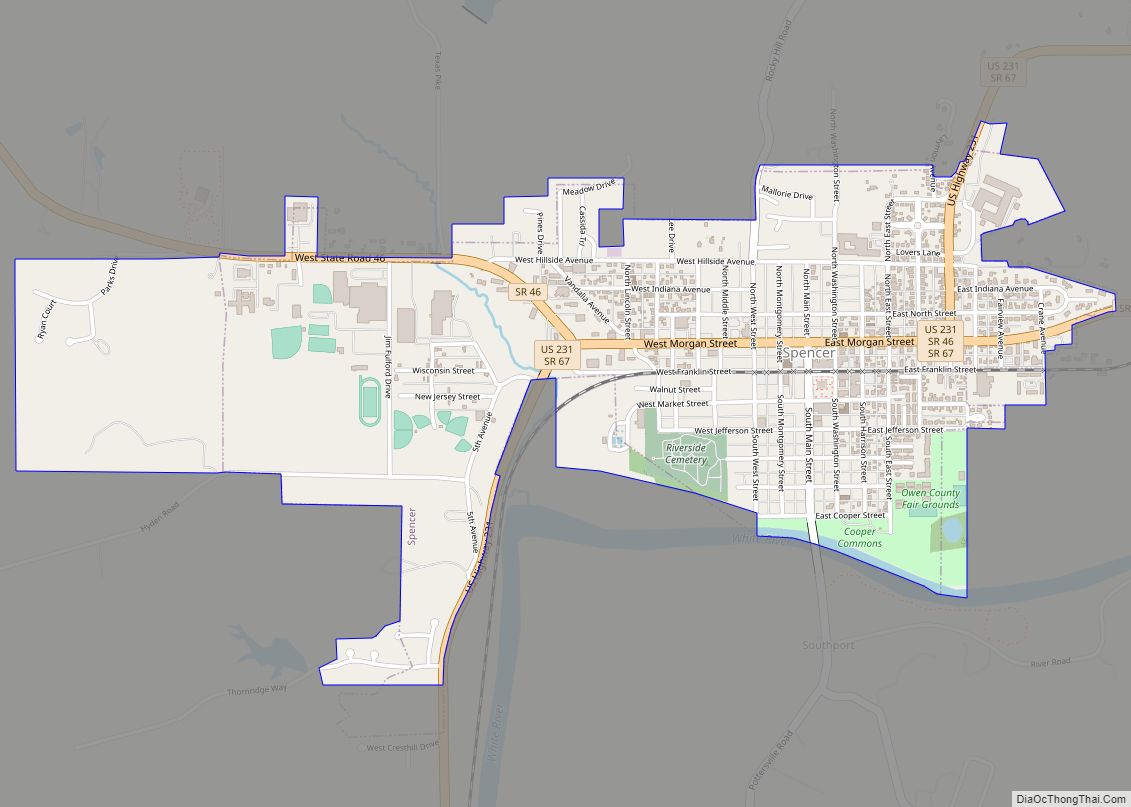 Map of Spencer town, Indiana