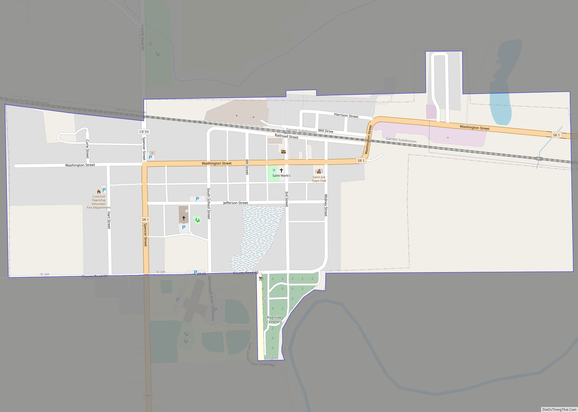 Map of St. Joe town, Indiana