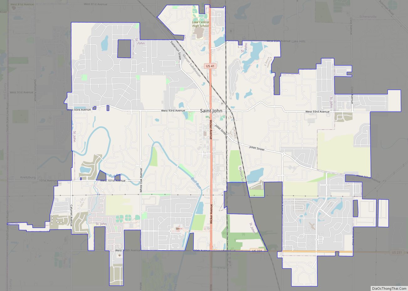 Map of St. John town, Indiana