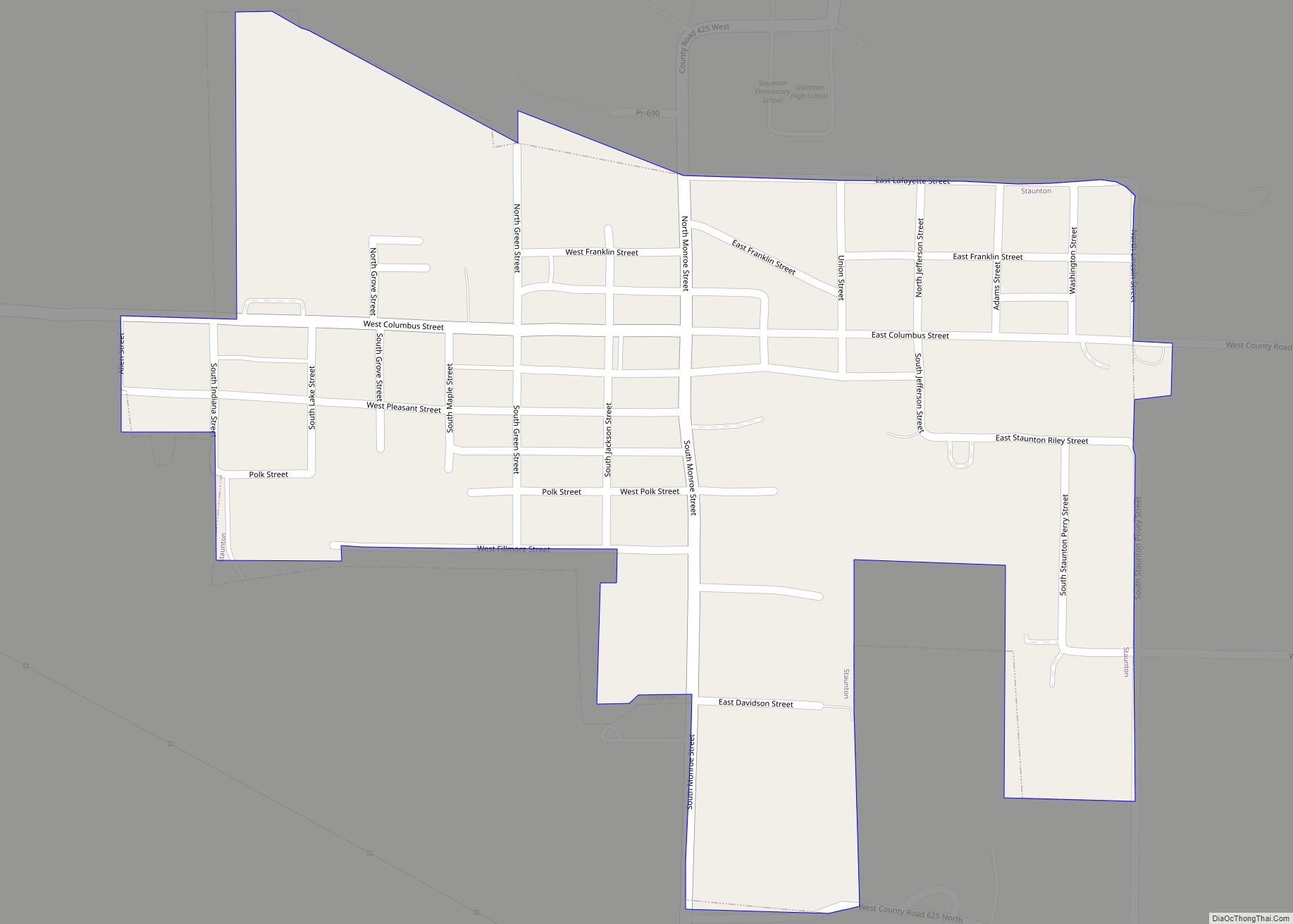 Map of Staunton town, Indiana