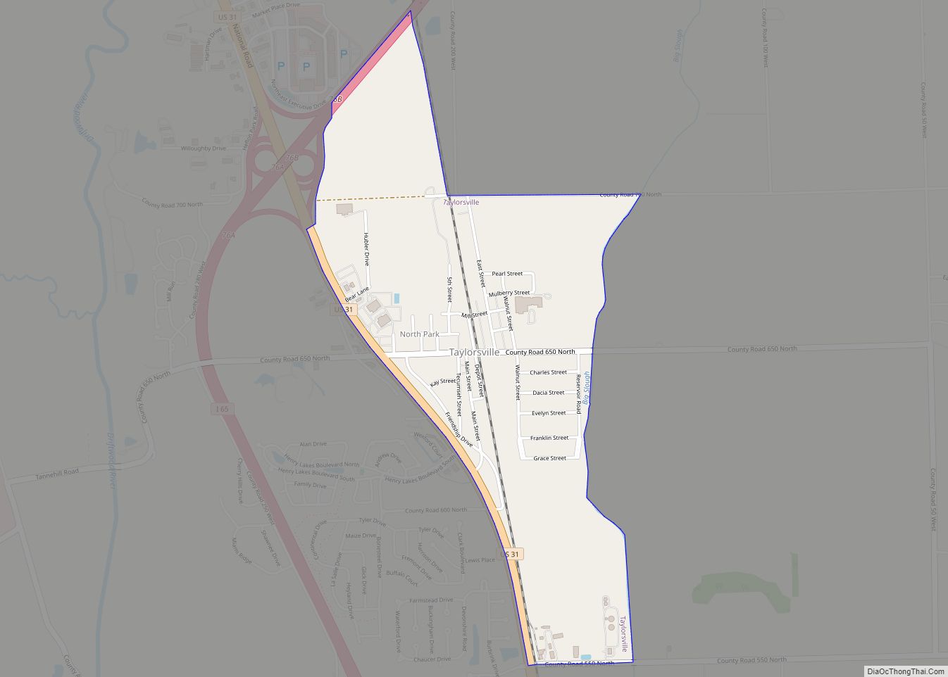 Map of Taylorsville CDP, Indiana