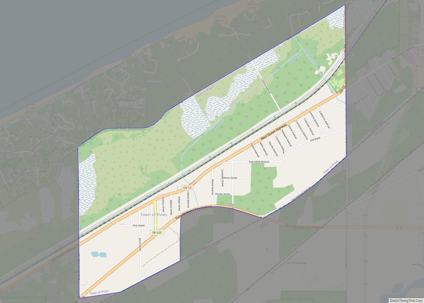 Map of Town of Pines town