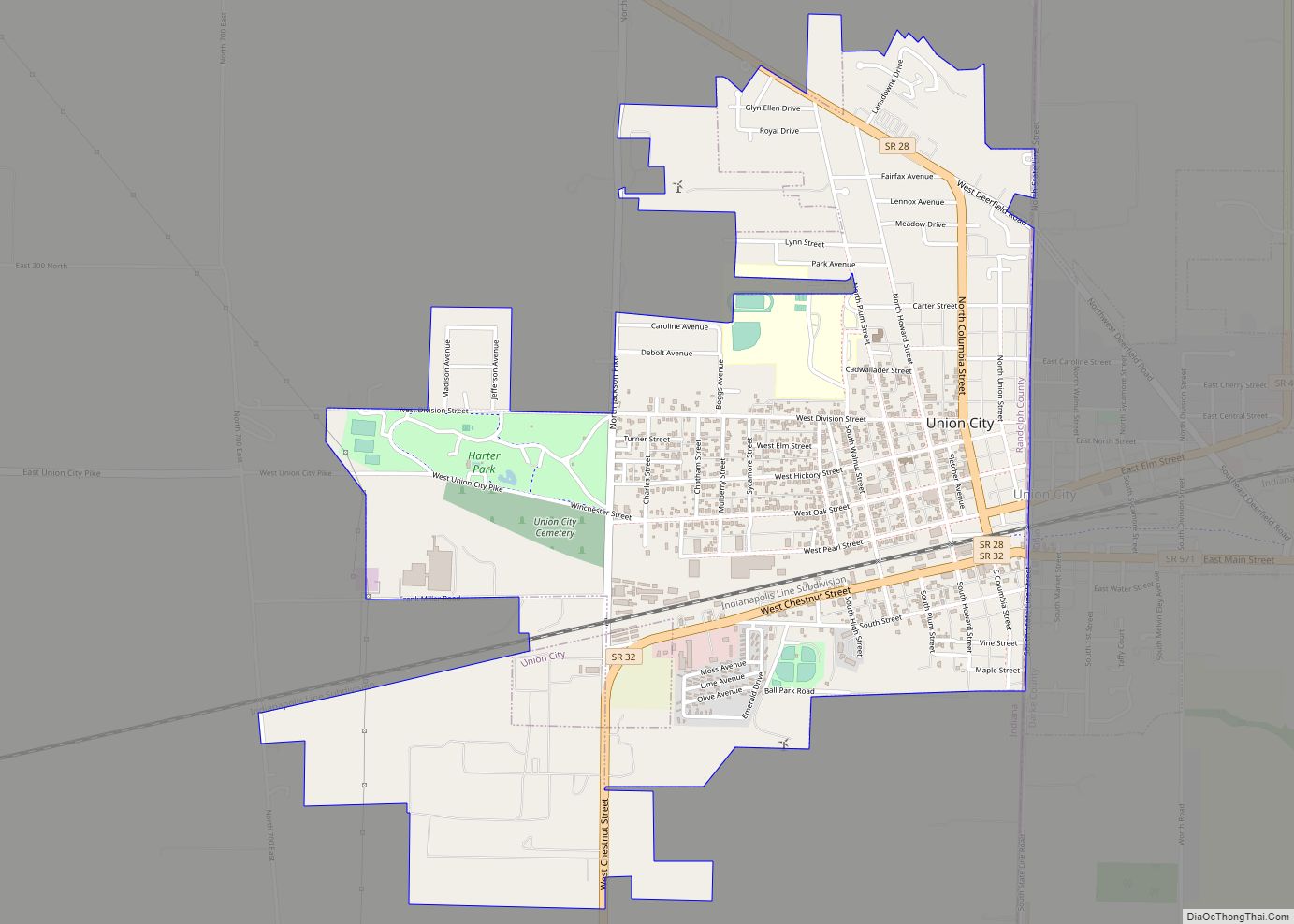 Map of Union City, Indiana