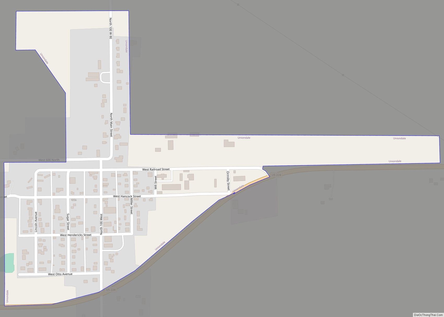 Map of Uniondale town, Indiana