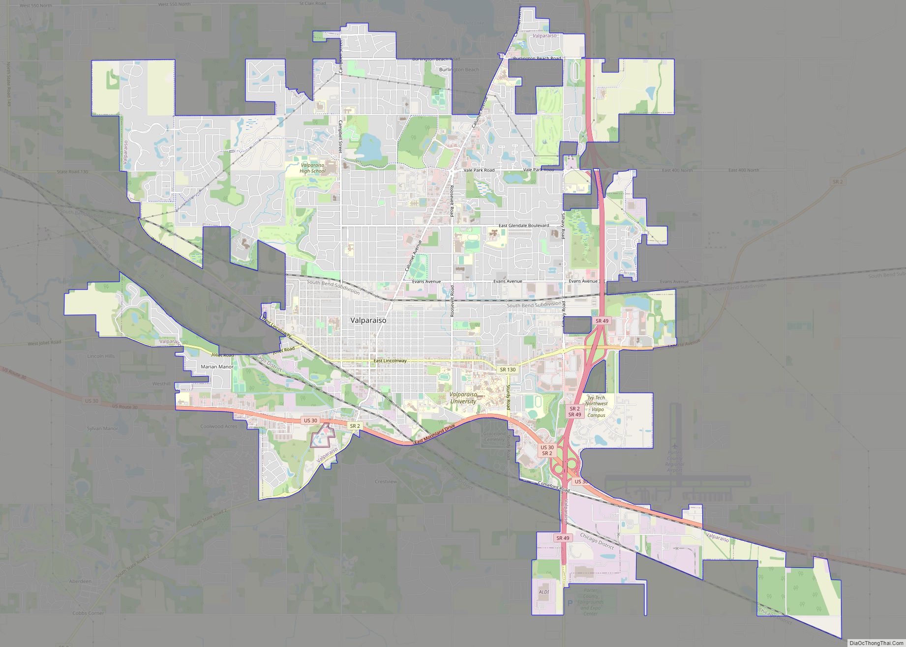 Map of Valparaiso city, Indiana