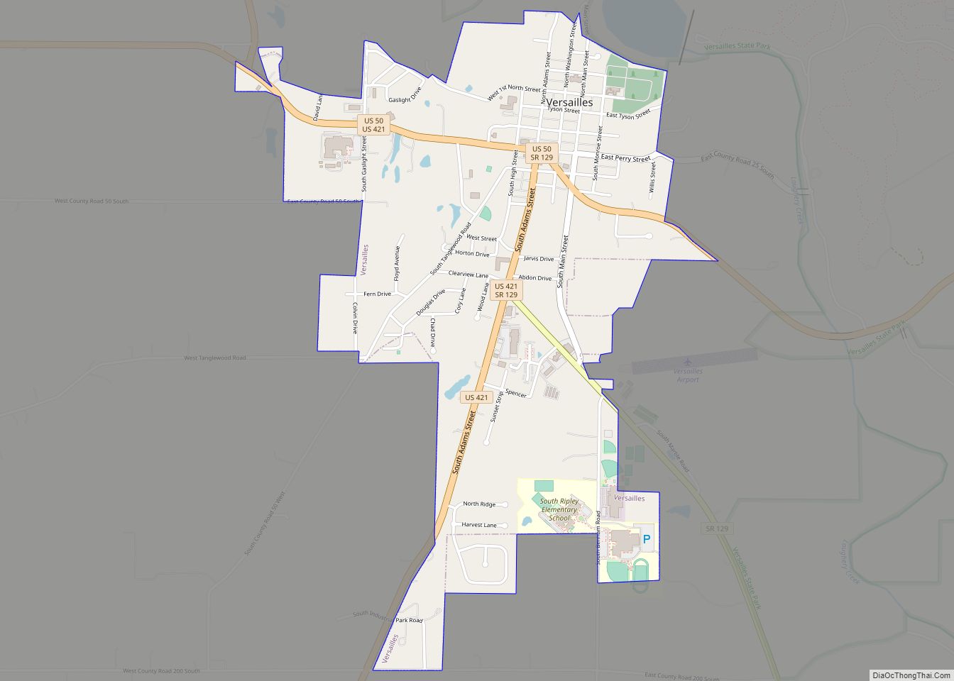 Map of Versailles town, Indiana