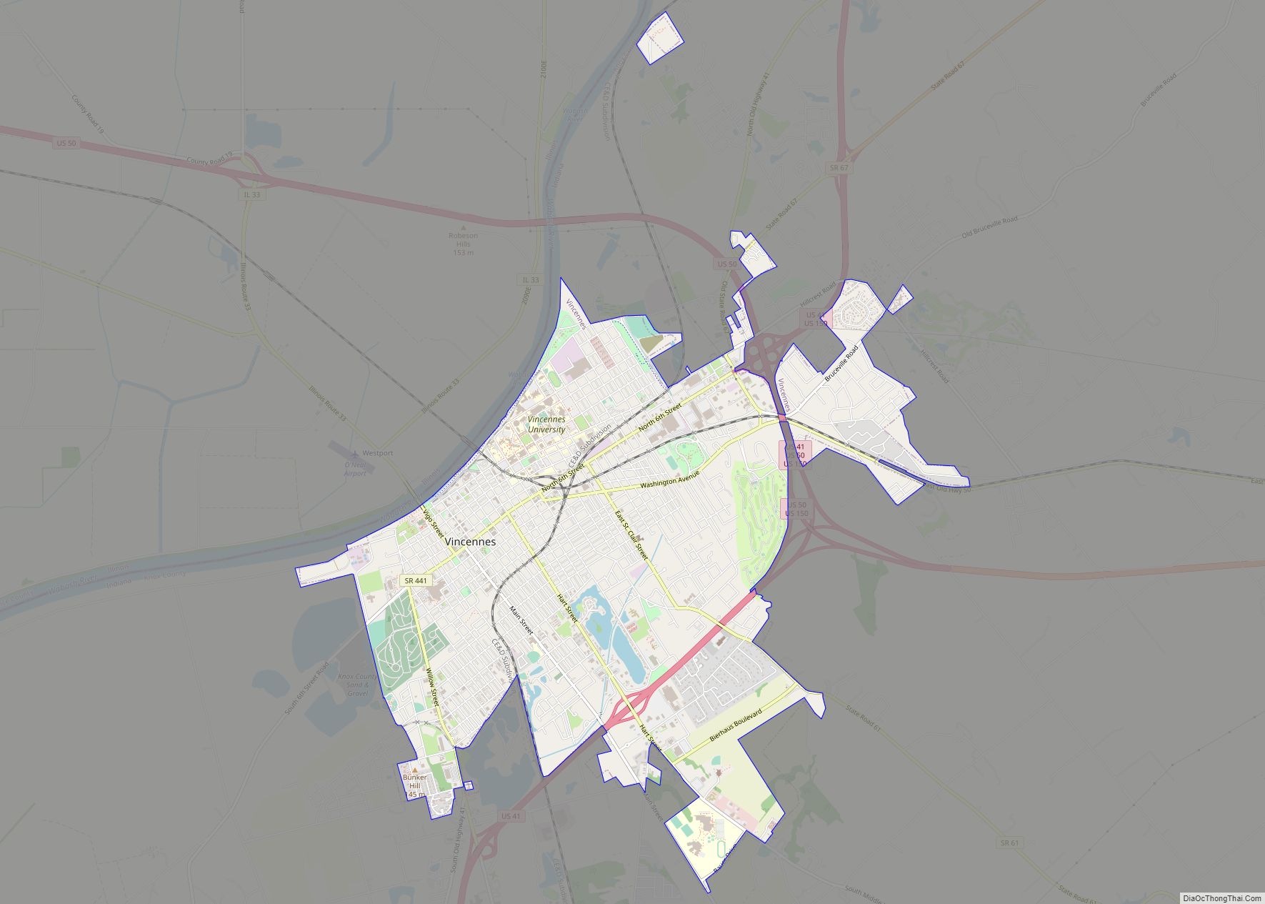 Map of Vincennes city