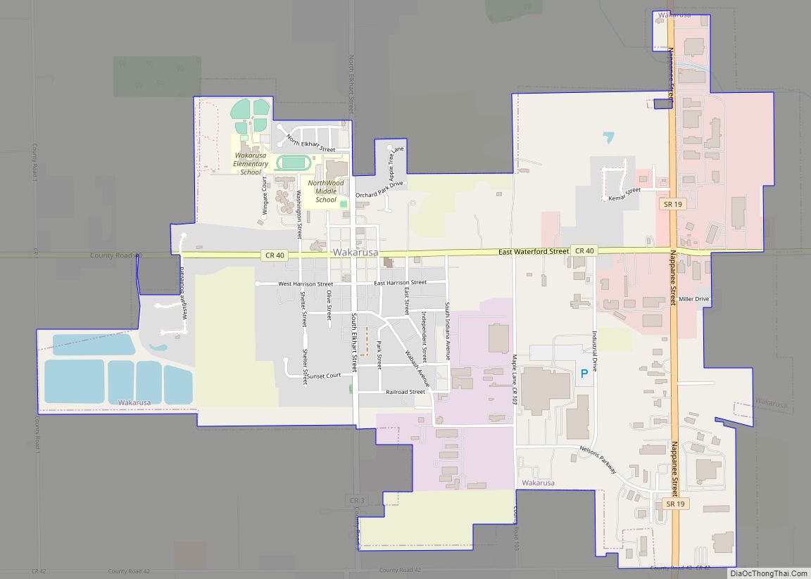 Map of Wakarusa town, Indiana