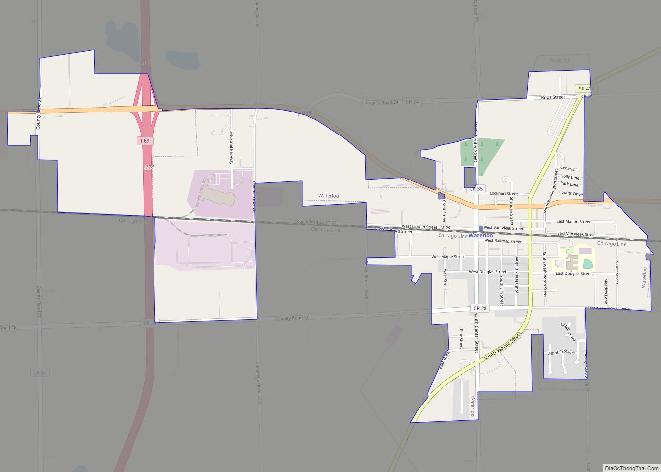 Map of Waterloo town, Indiana