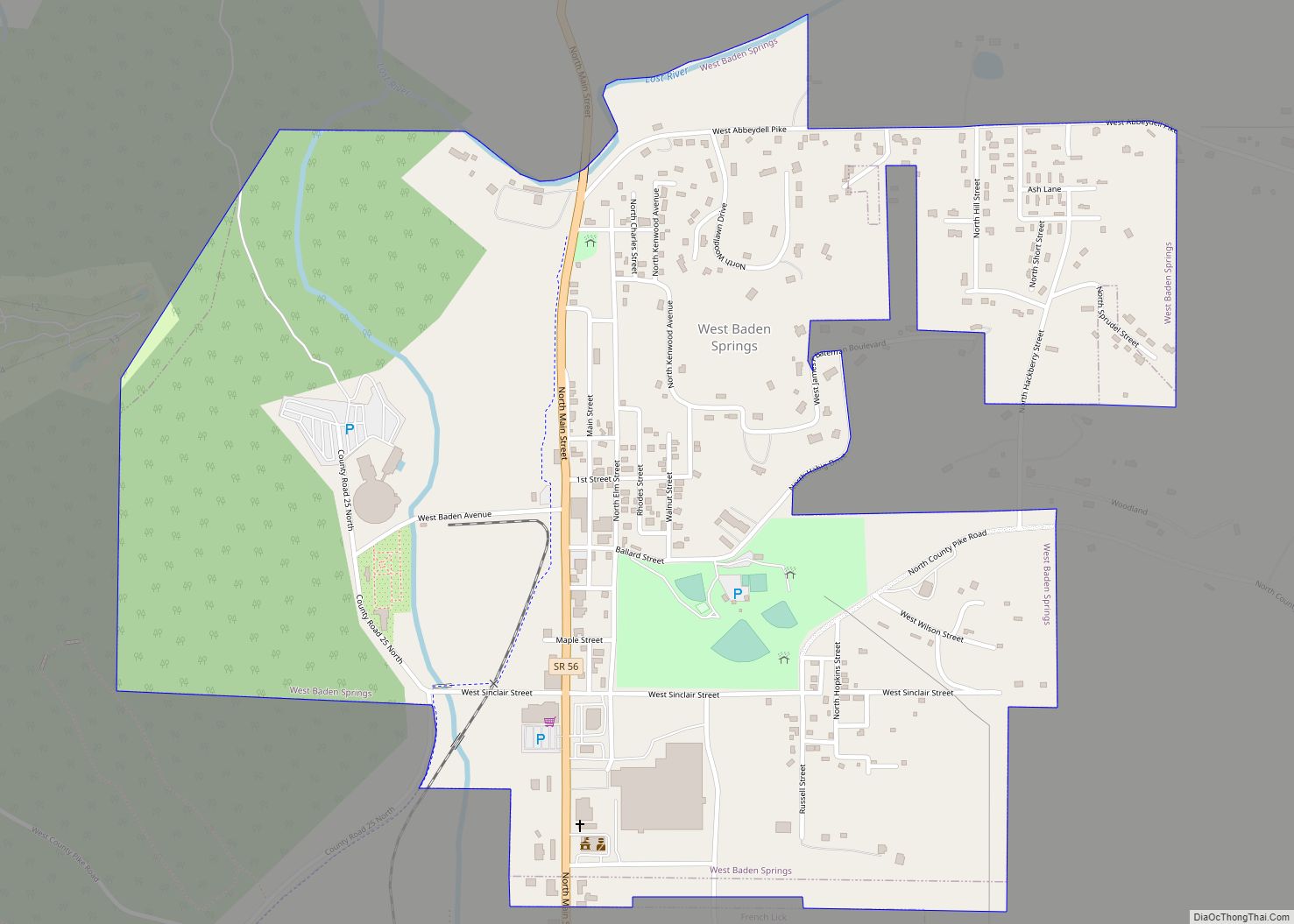 Map of West Baden Springs town