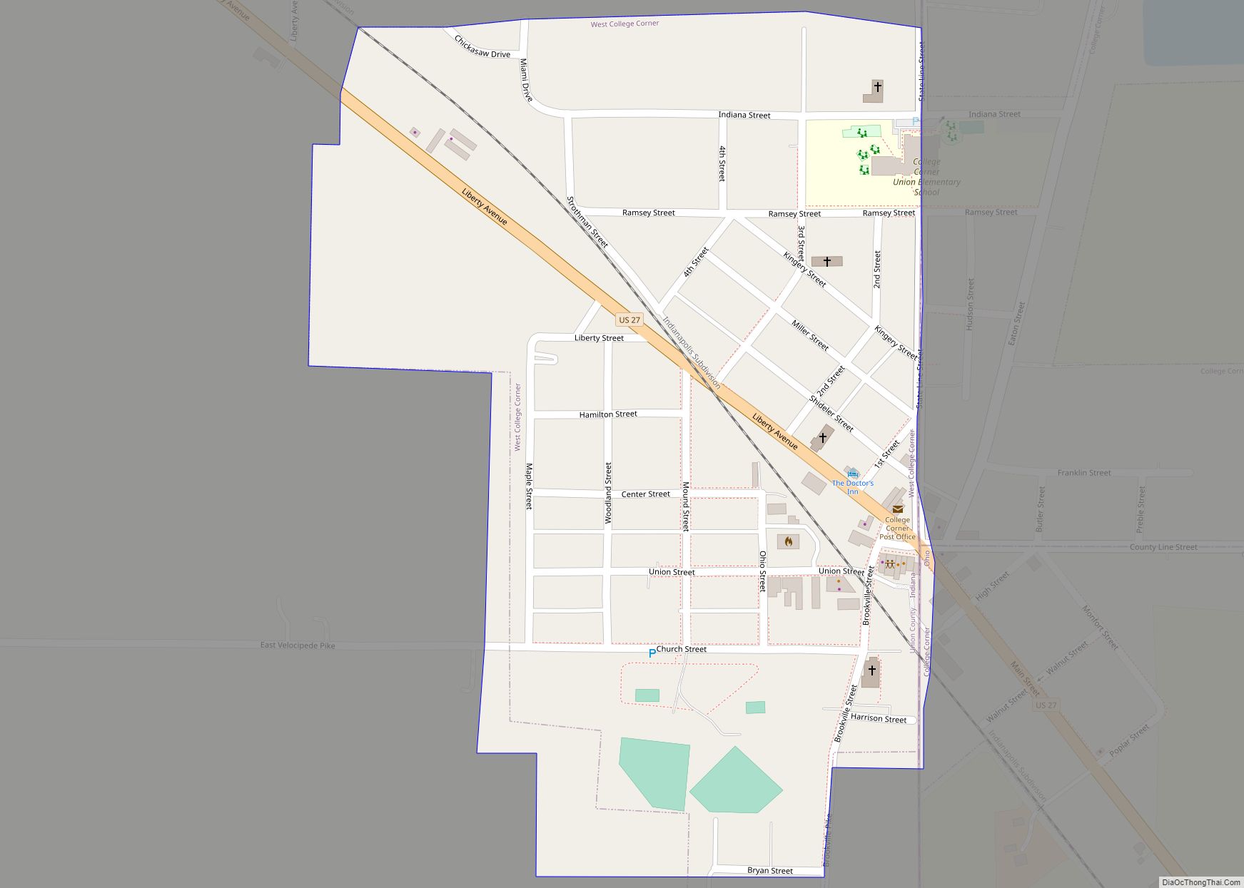 Map of West College Corner town