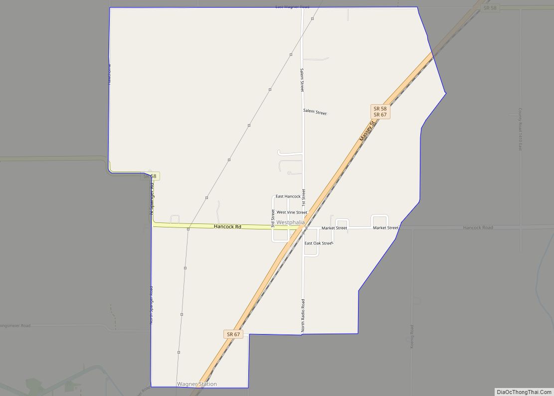 Map of Westphalia CDP, Indiana