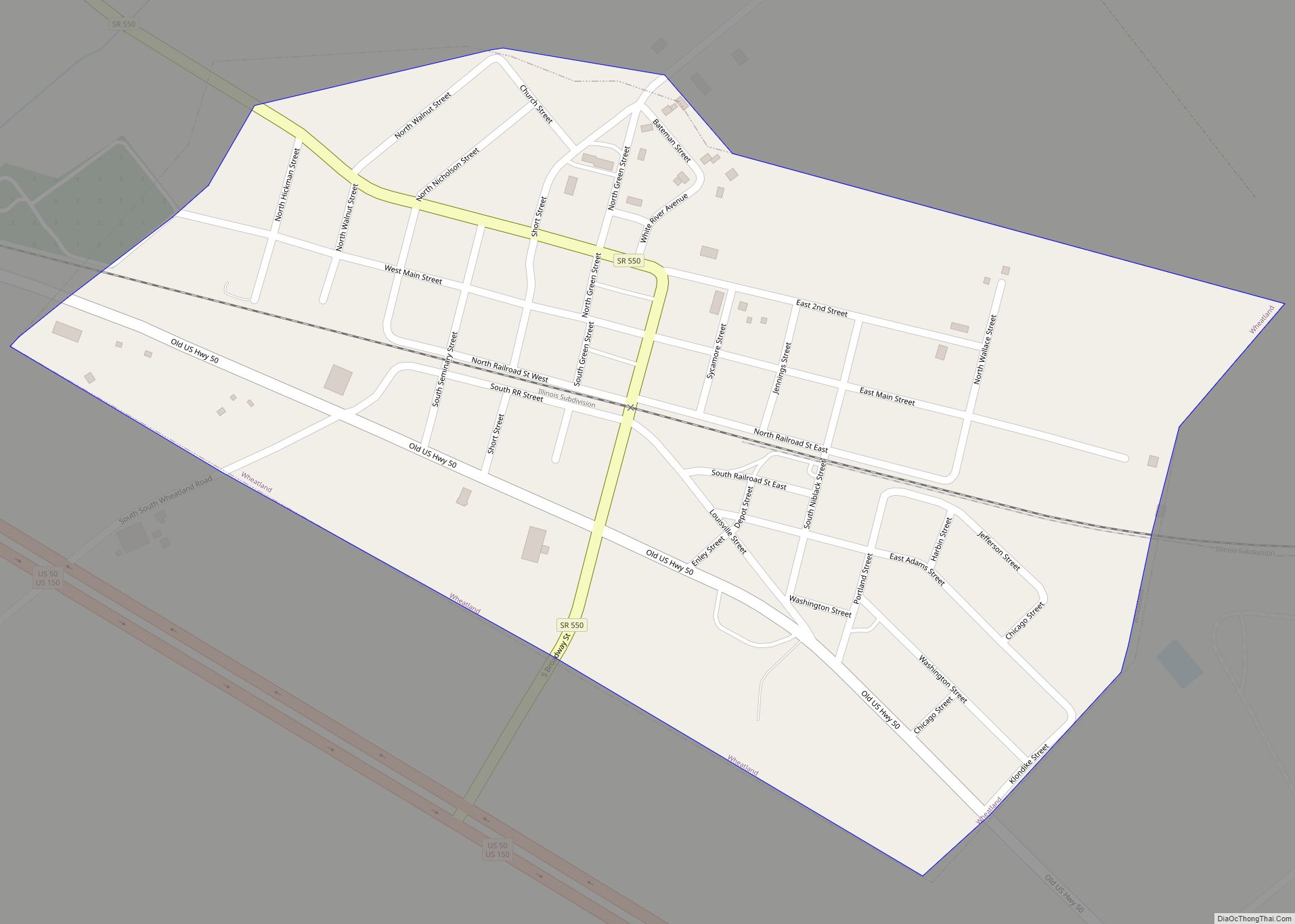 Map of Wheatland town, Indiana