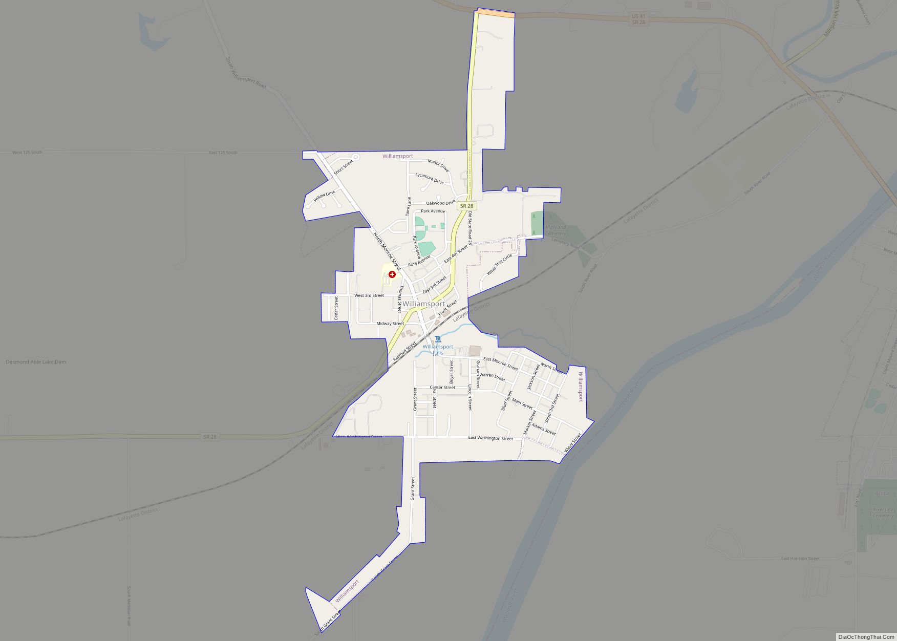 Map of Williamsport town, Indiana