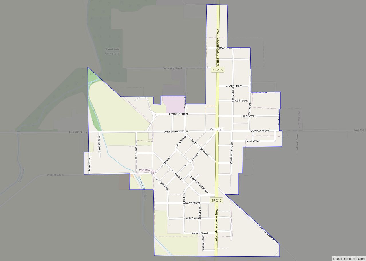 Map of Windfall City town