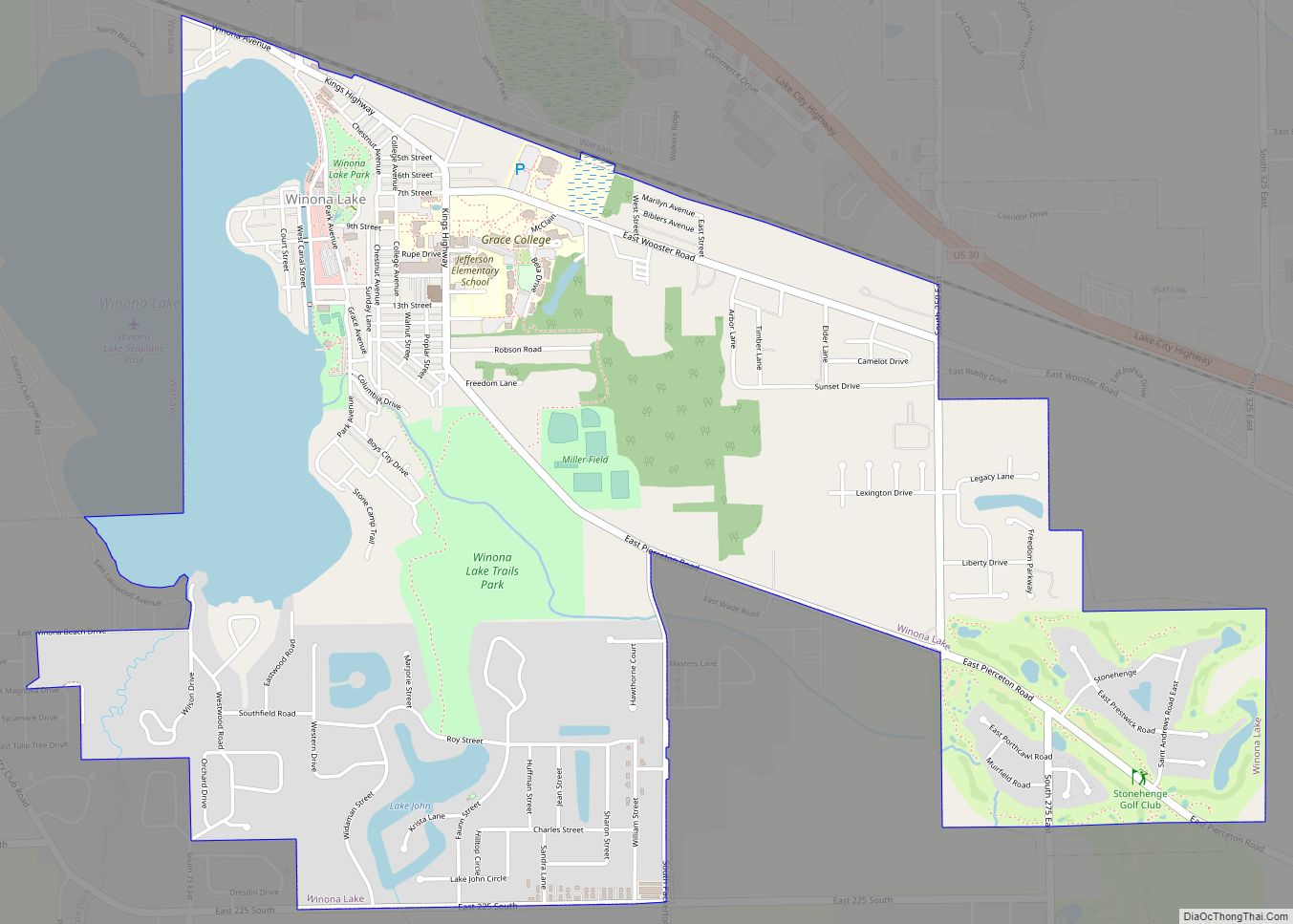 Map of Winona Lake town