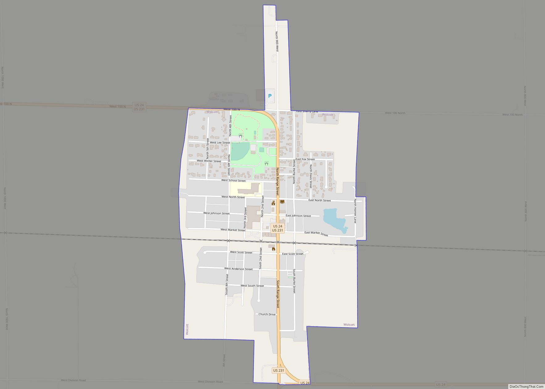 Map of Wolcott town, Indiana