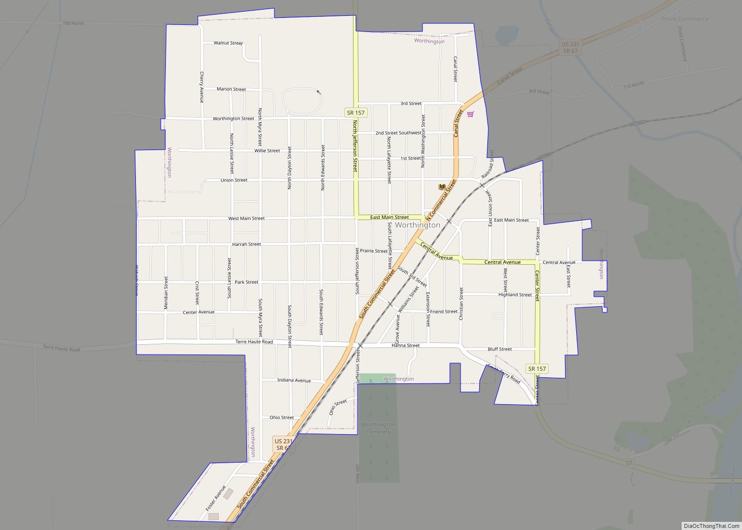 Map of Worthington town, Indiana