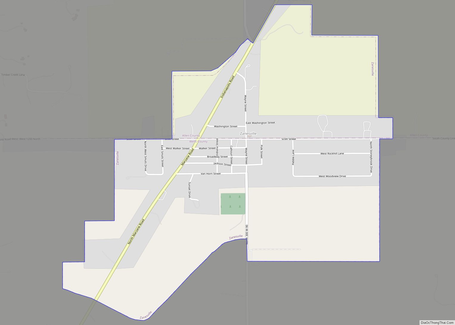 Map of Zanesville town