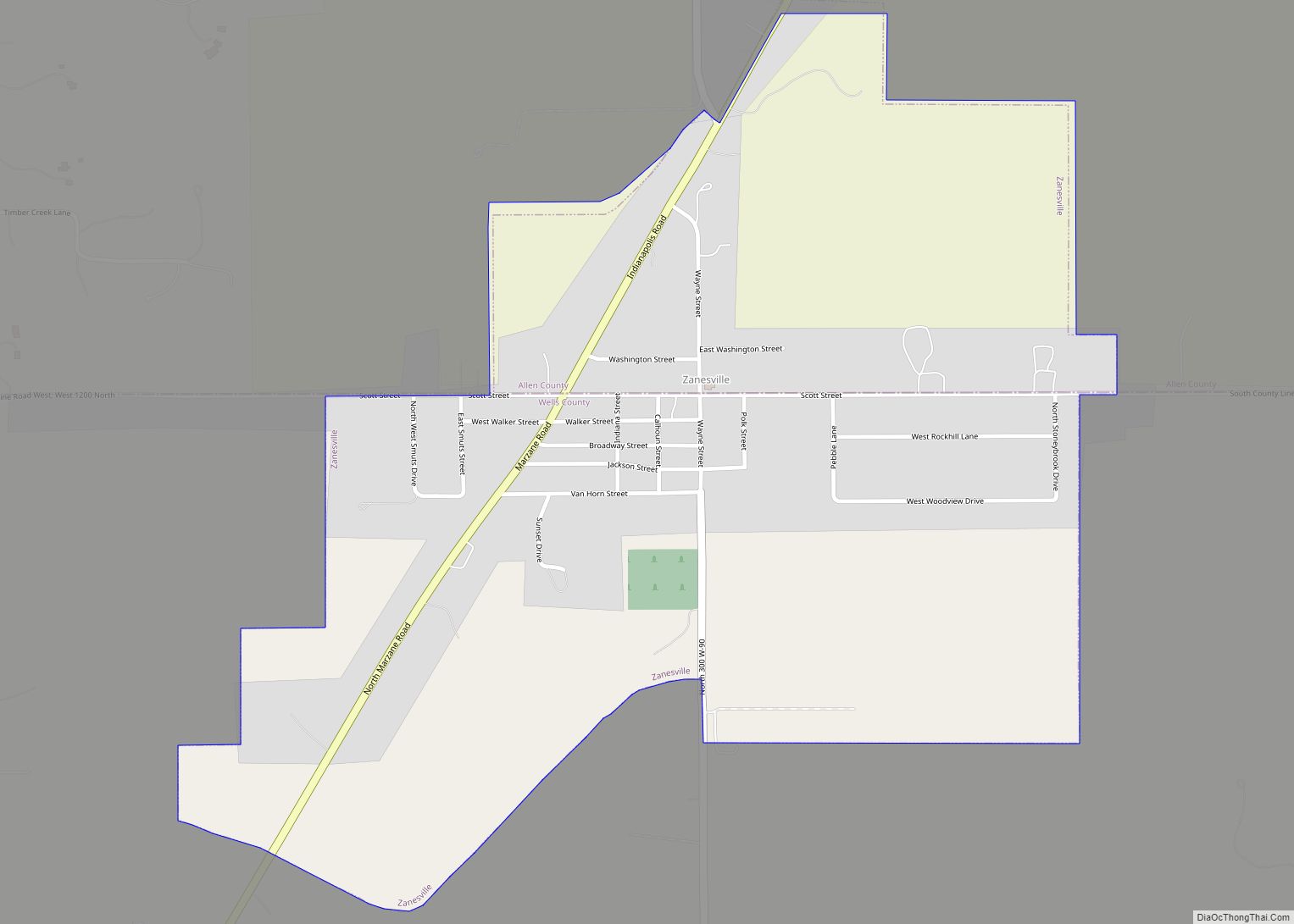 Map of Zanesville town, Indiana