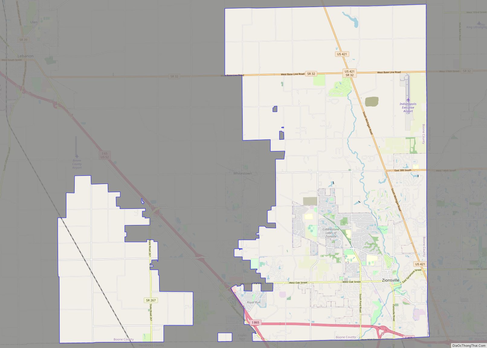 Map of Zionsville town