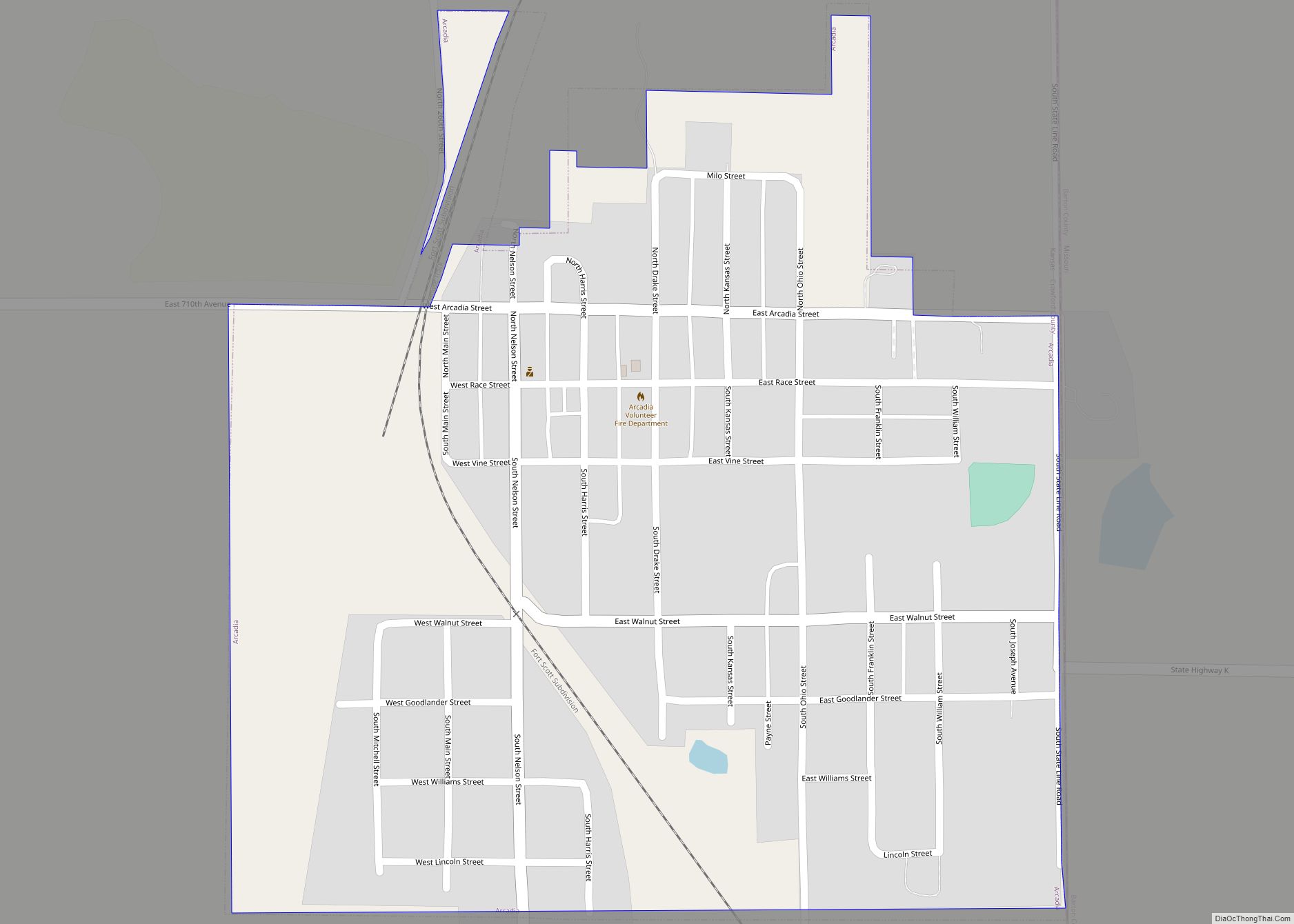 Map of Arcadia city, Kansas