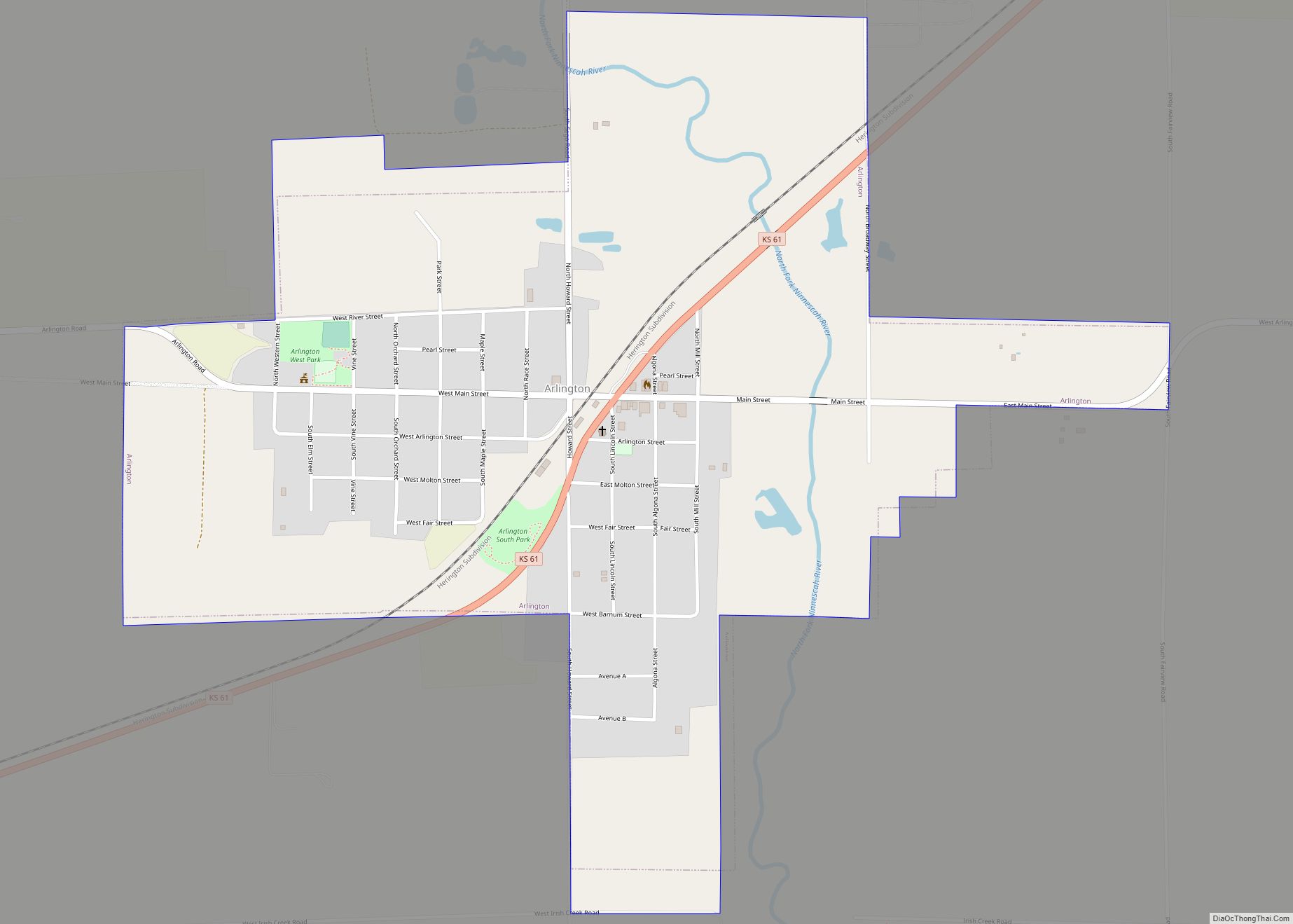 Map of Arlington city, Kansas