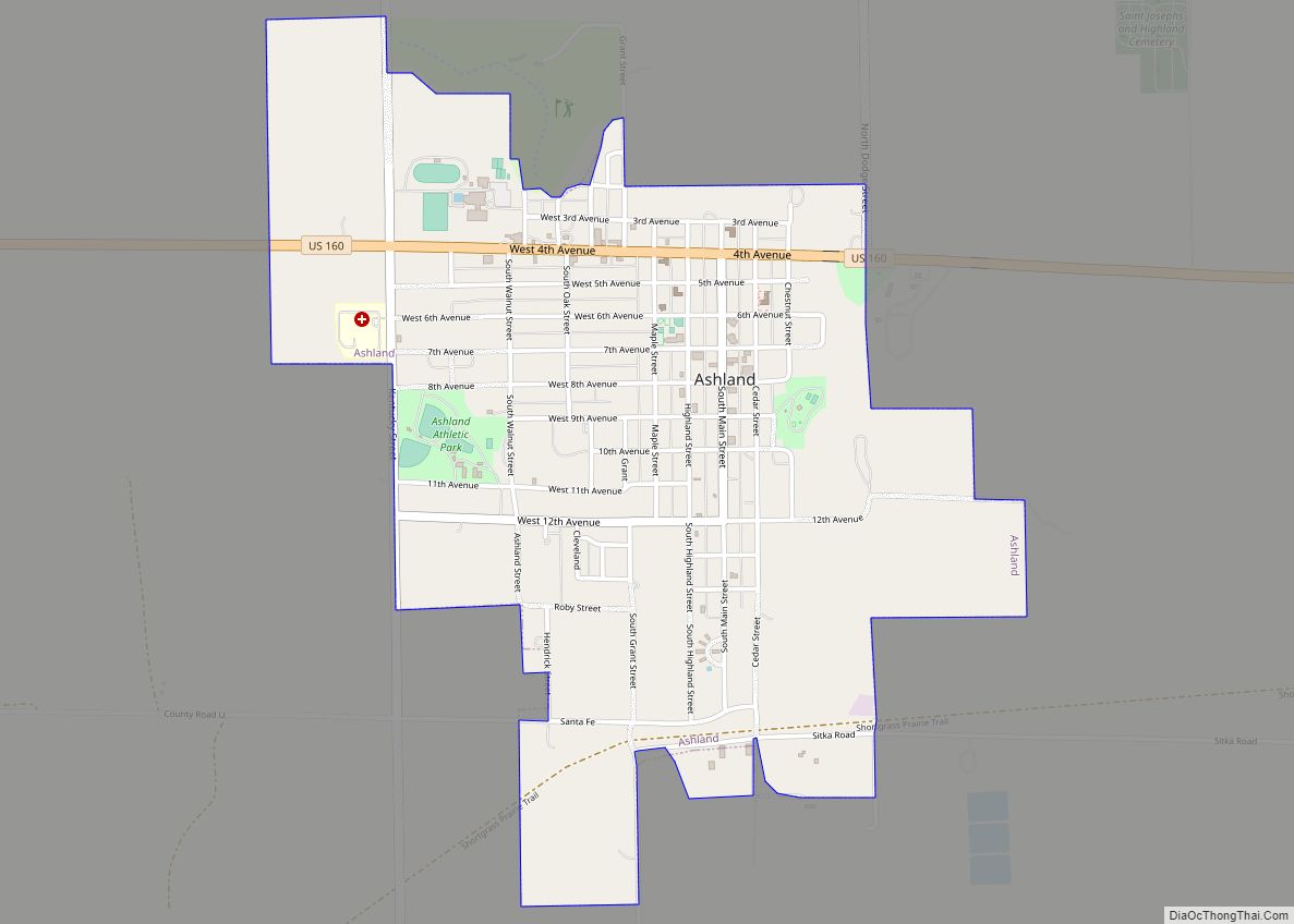 Map of Ashland city, Kansas