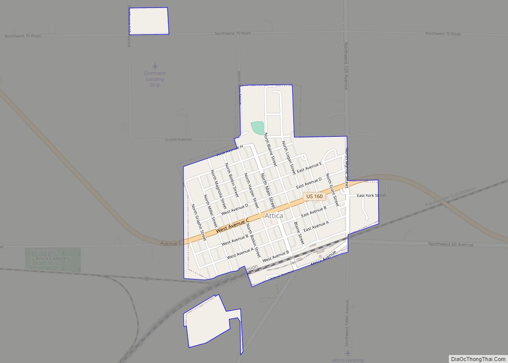 Map of Attica city, Kansas
