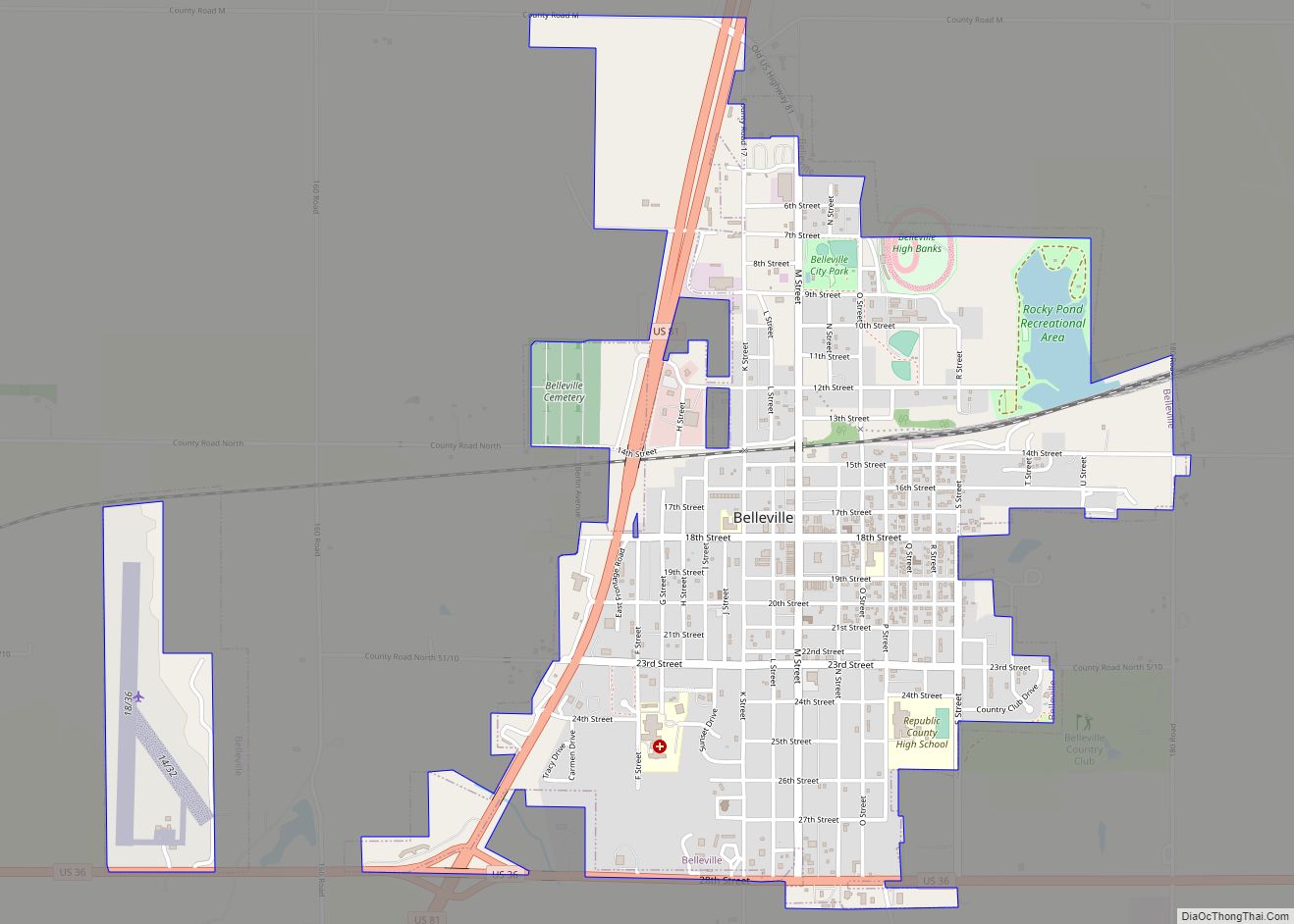 Map of Belleville city, Kansas