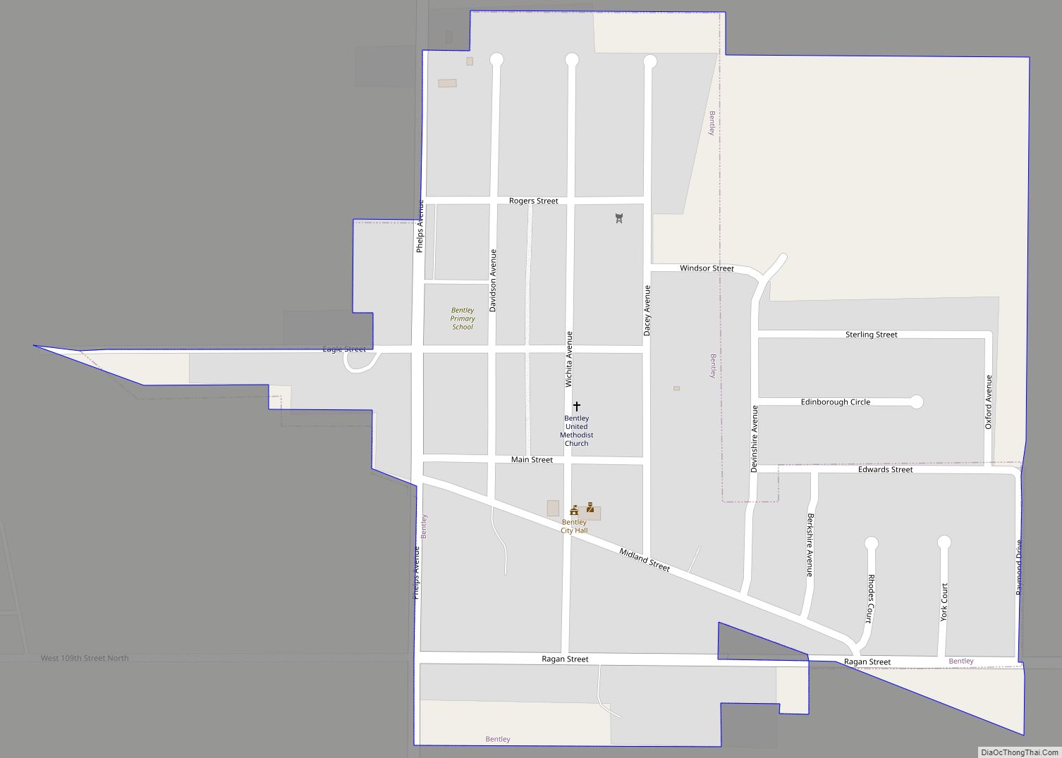 Map of Bentley city, Kansas