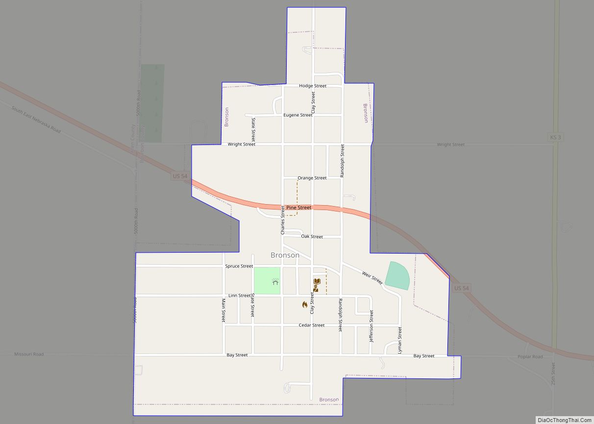 Map of Bronson city, Kansas