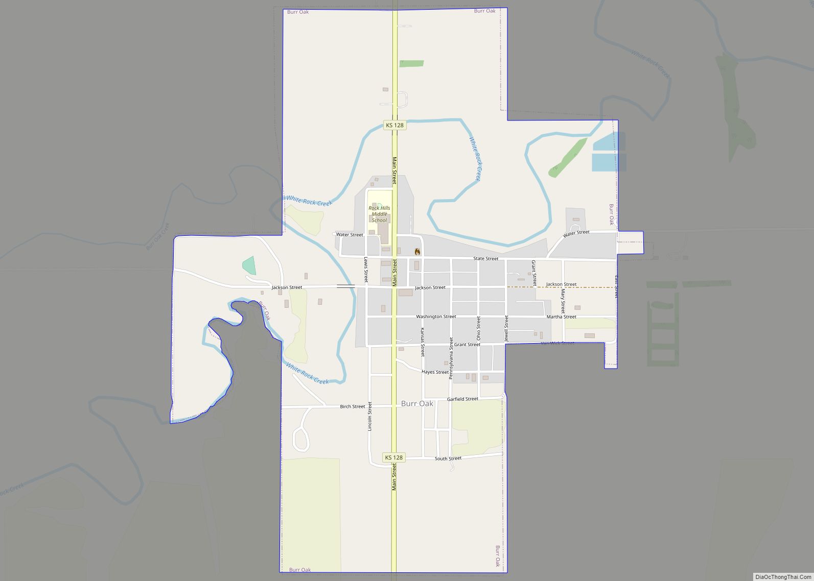 Map of Burr Oak city, Kansas