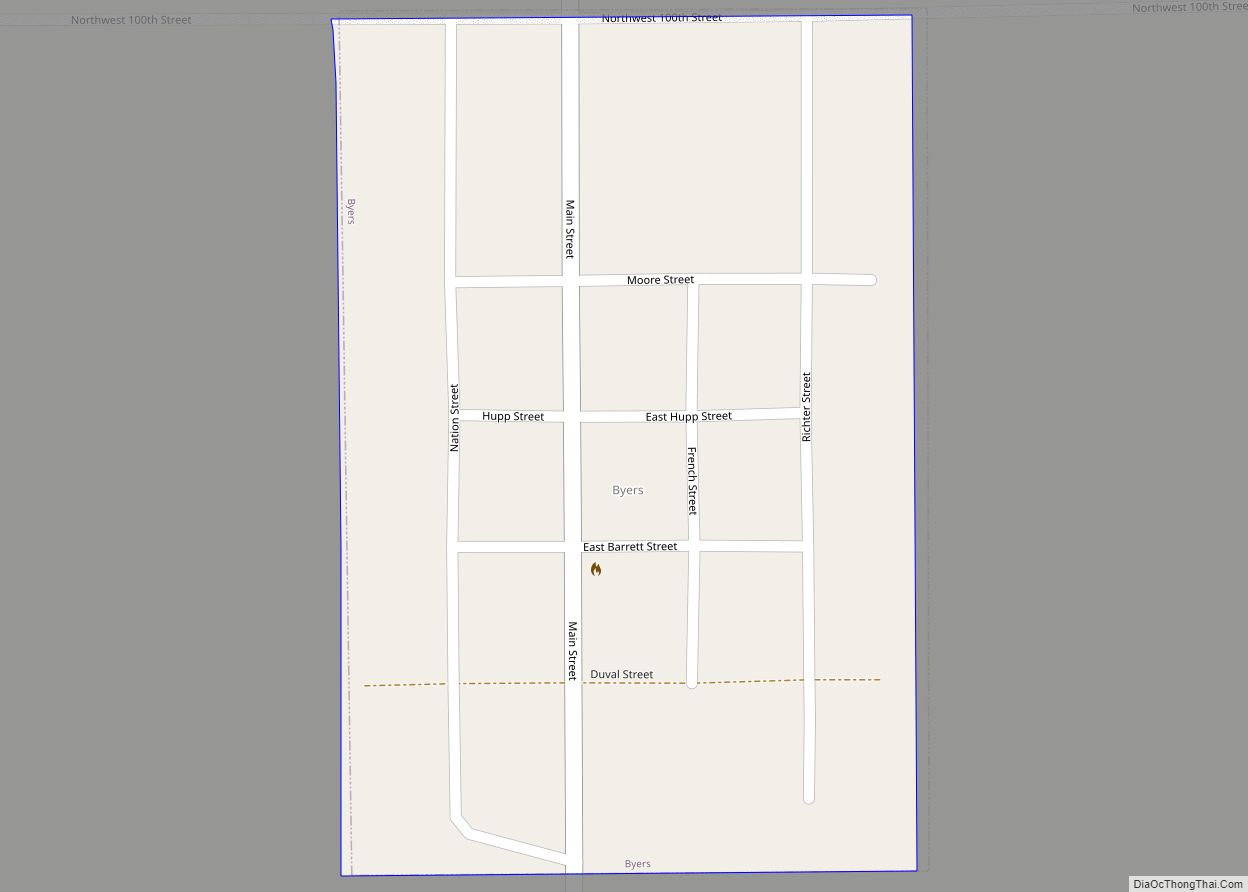 Map of Byers city, Kansas