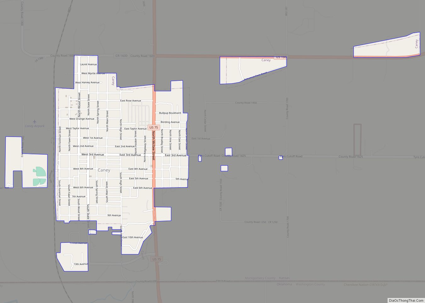 Map of Caney city