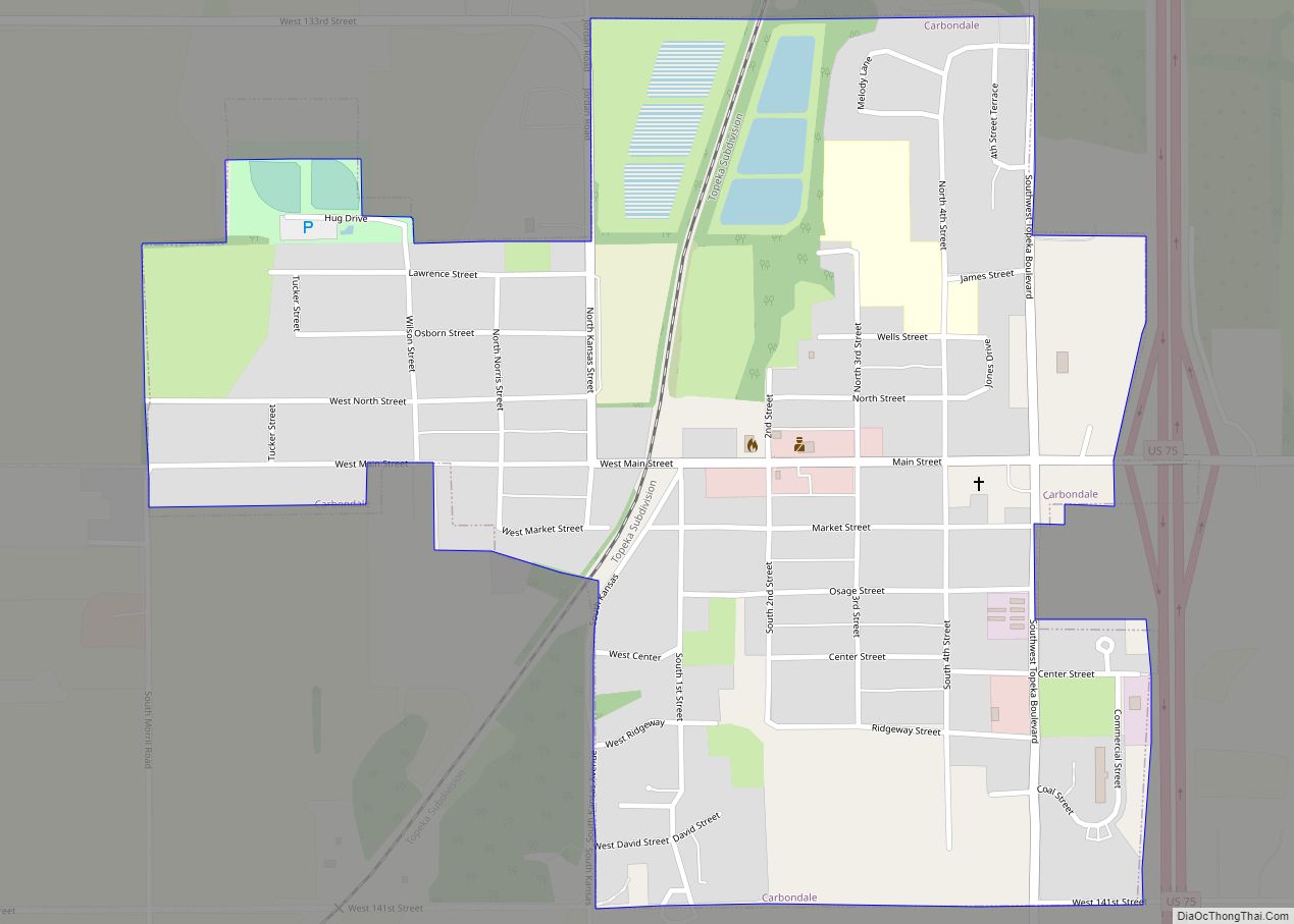 Map of Carbondale city, Kansas