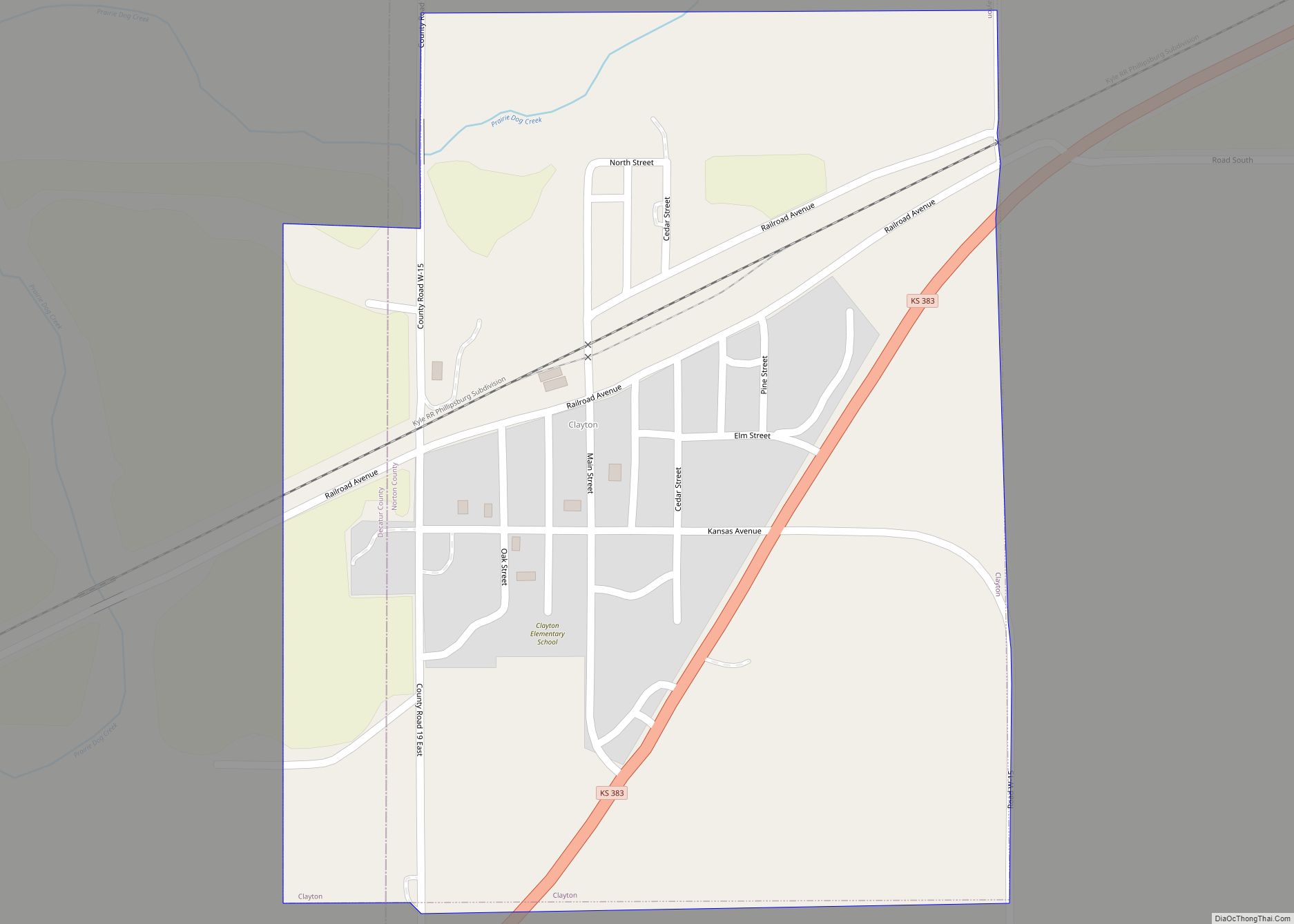 Map of Clayton city, Kansas