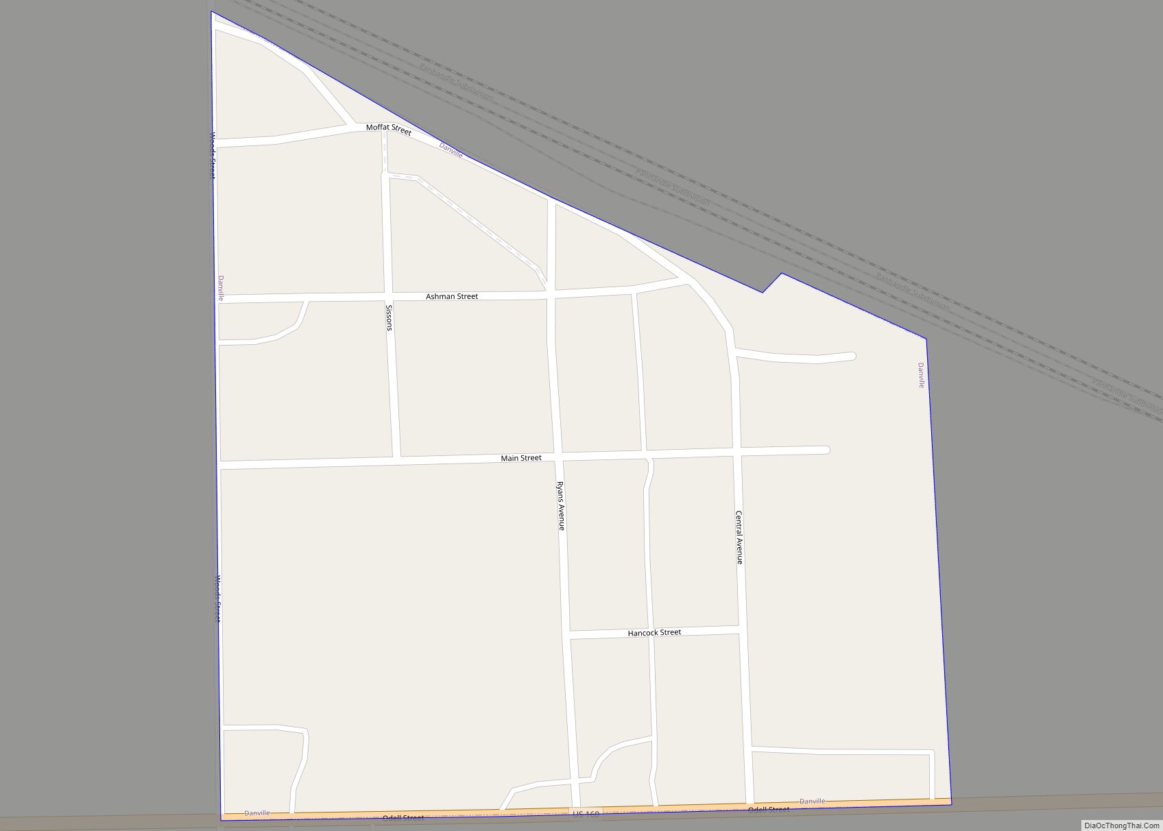Map of Danville city, Kansas