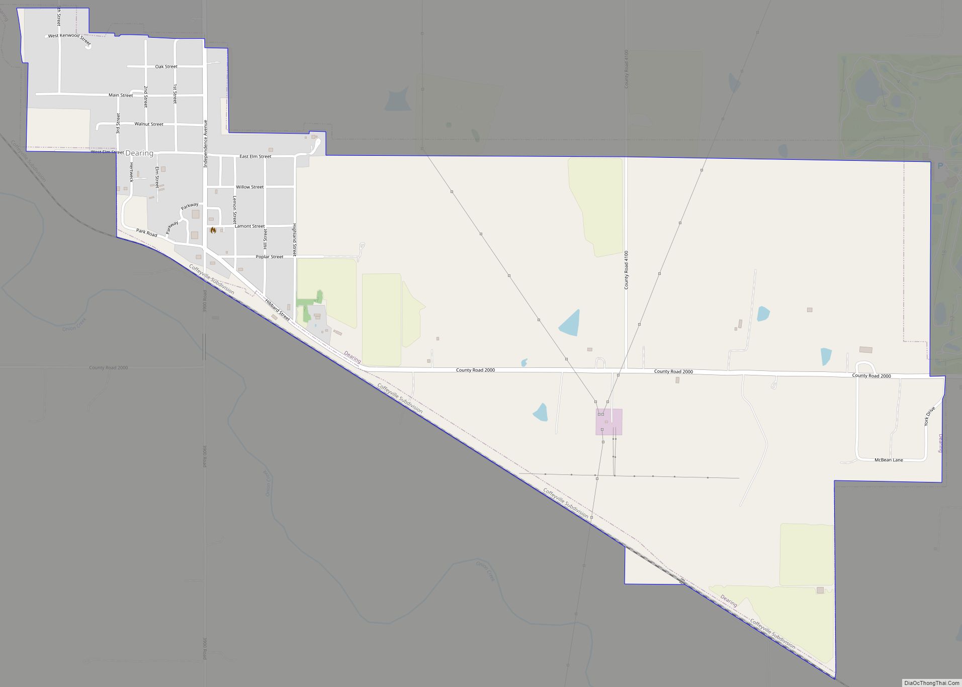 Map of Dearing city, Kansas