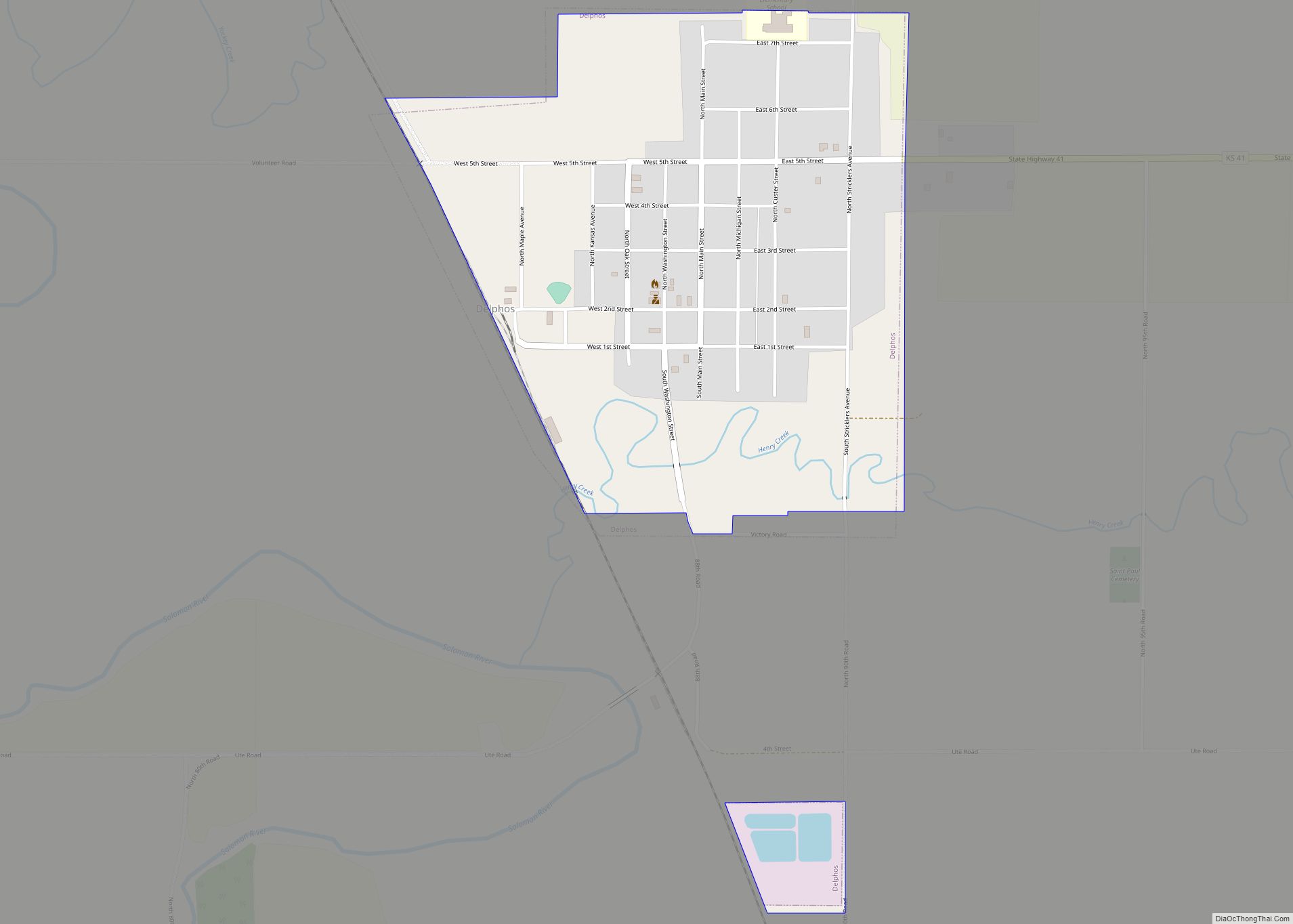 Map of Delphos city, Kansas