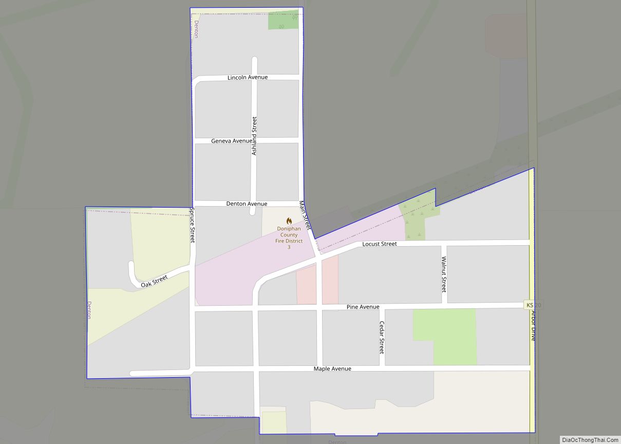 Map of Denton city, Kansas